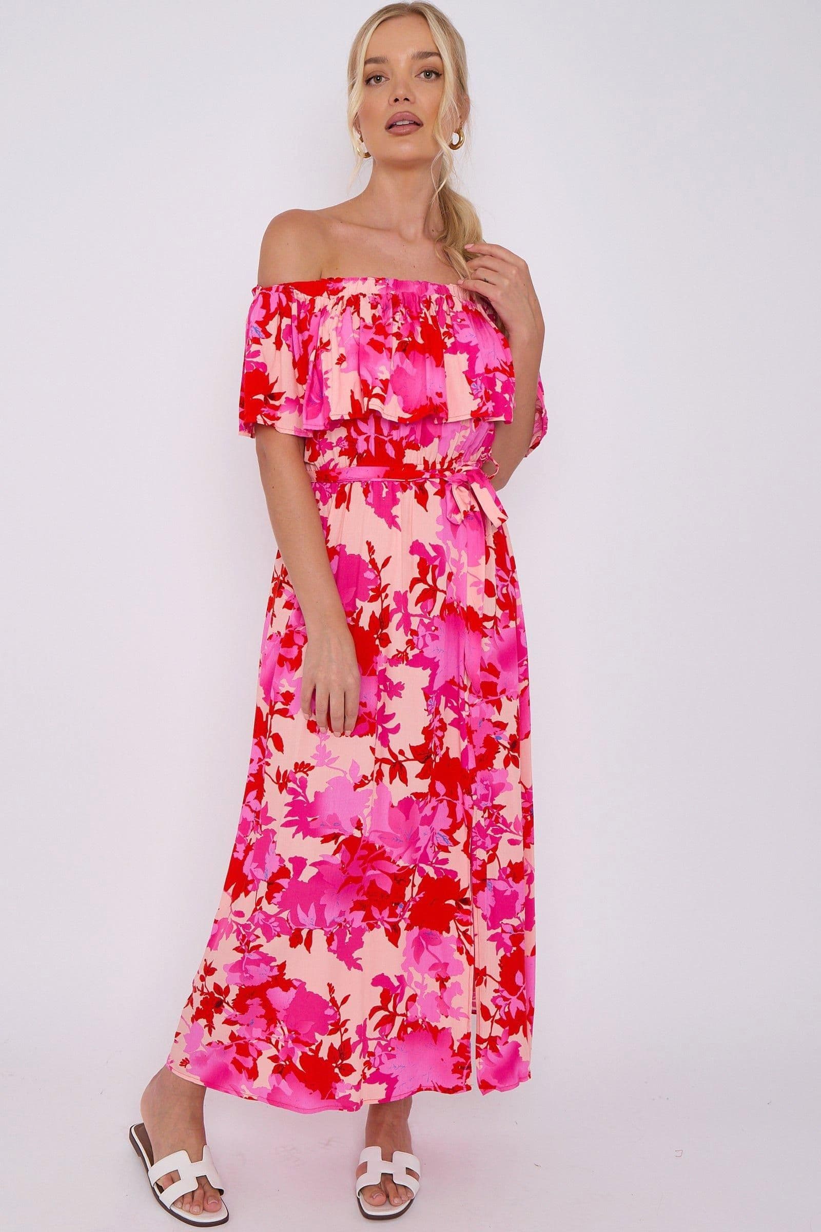 Floral Print Bardot Maxi Dress