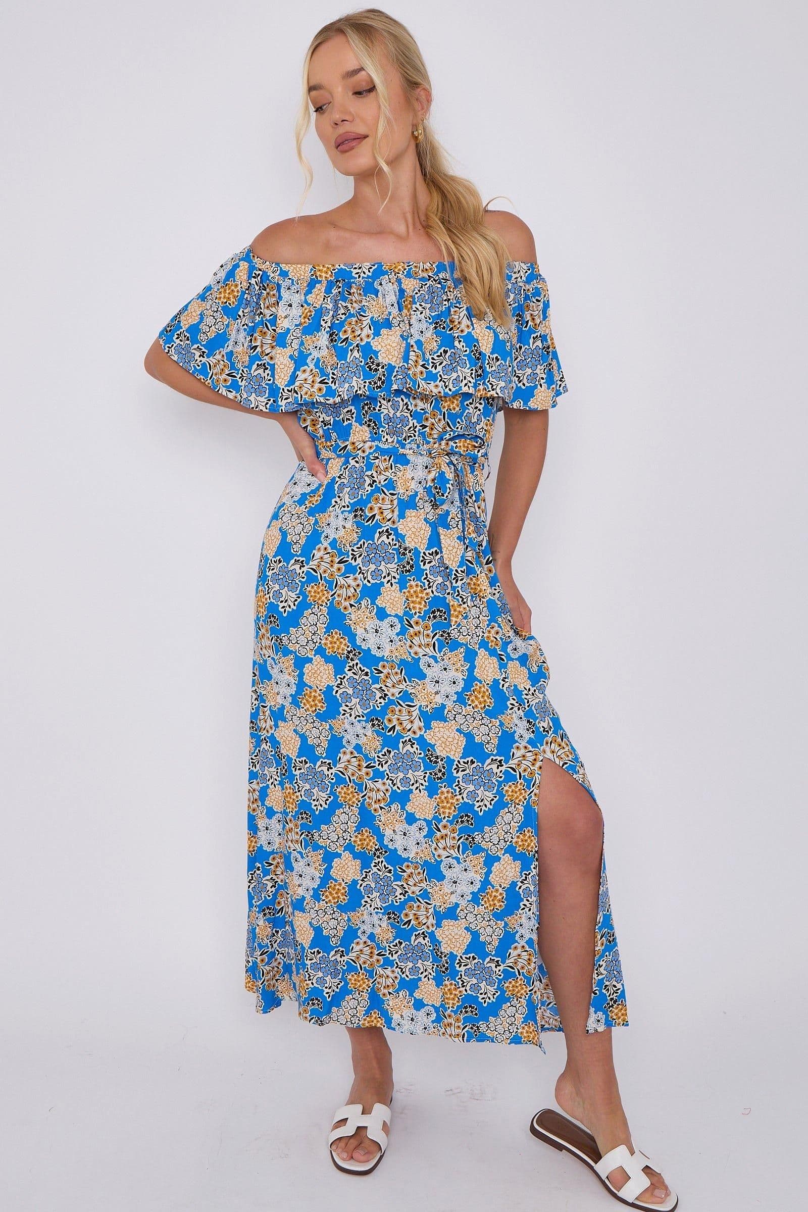 Floral Print Bardot Maxi Dress