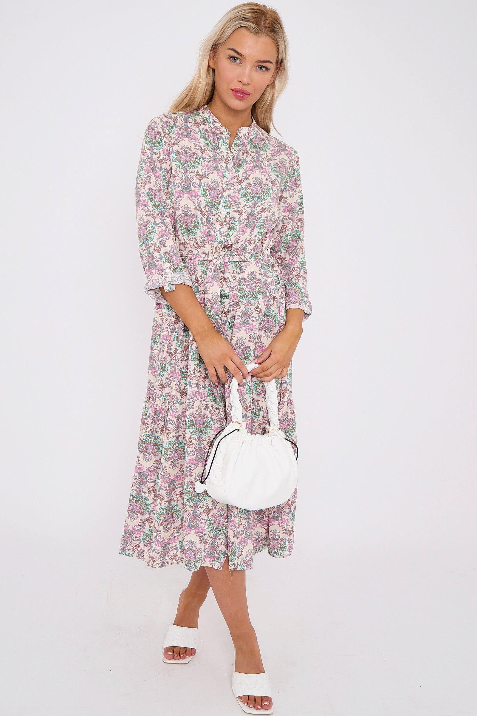 Bohemian Print Long Sleeve Midi Dress
