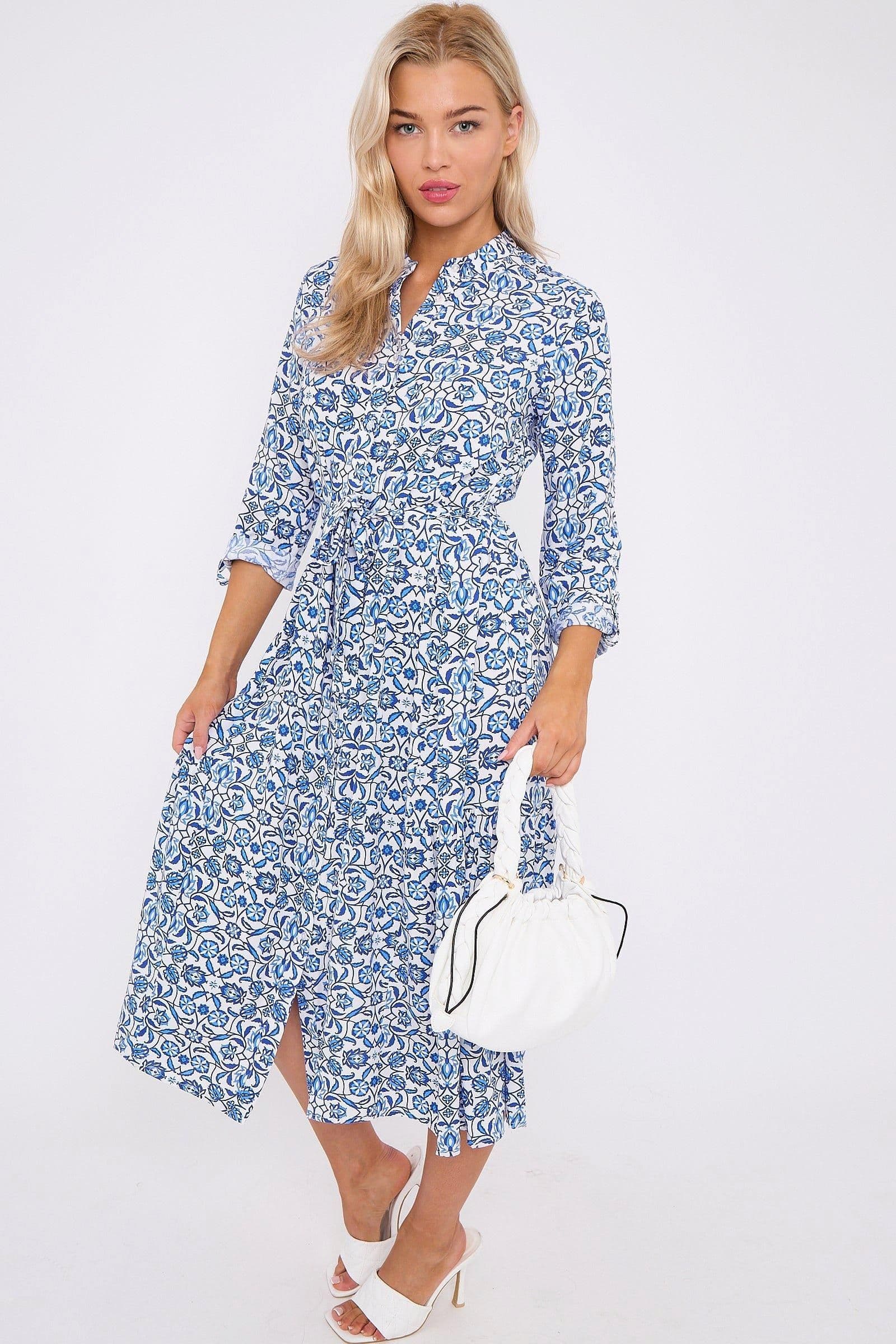 Pattern Print Long Sleeve Midi Dress
