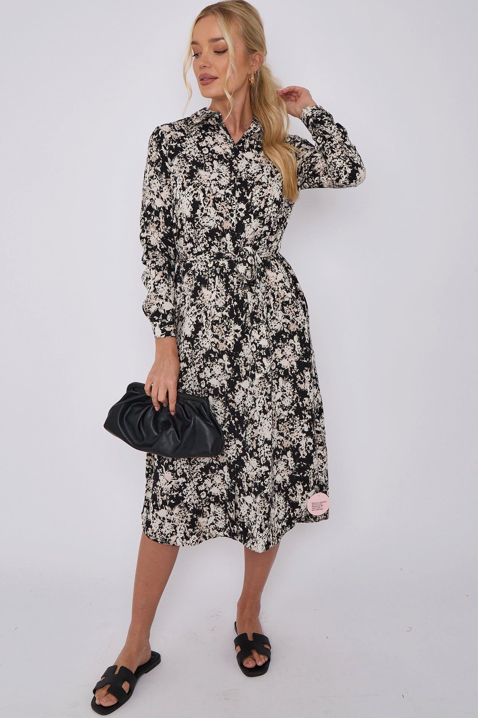 Tie Dye Print Long Sleeve Midi Shirt Dress