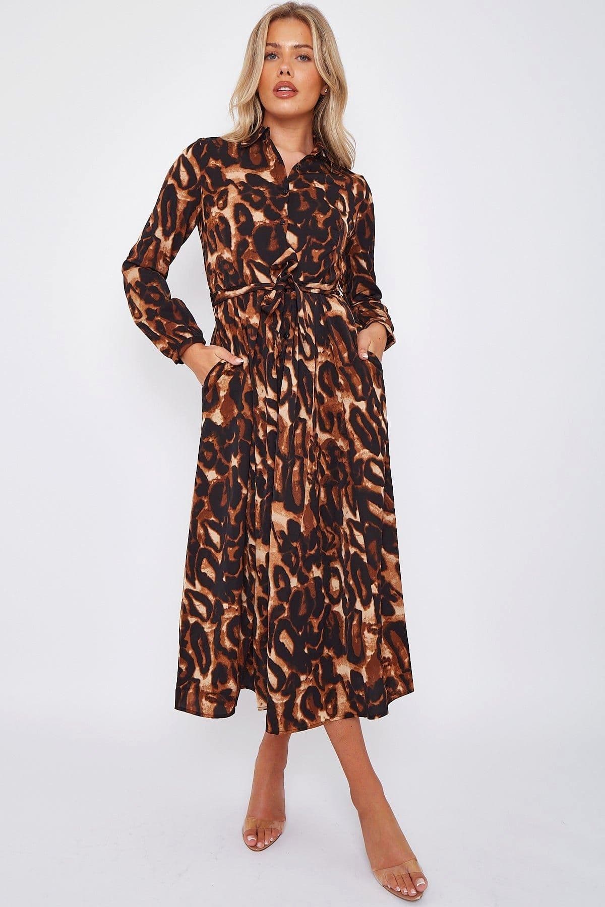 Dark Leopard Print Midaxi Shirt Dress