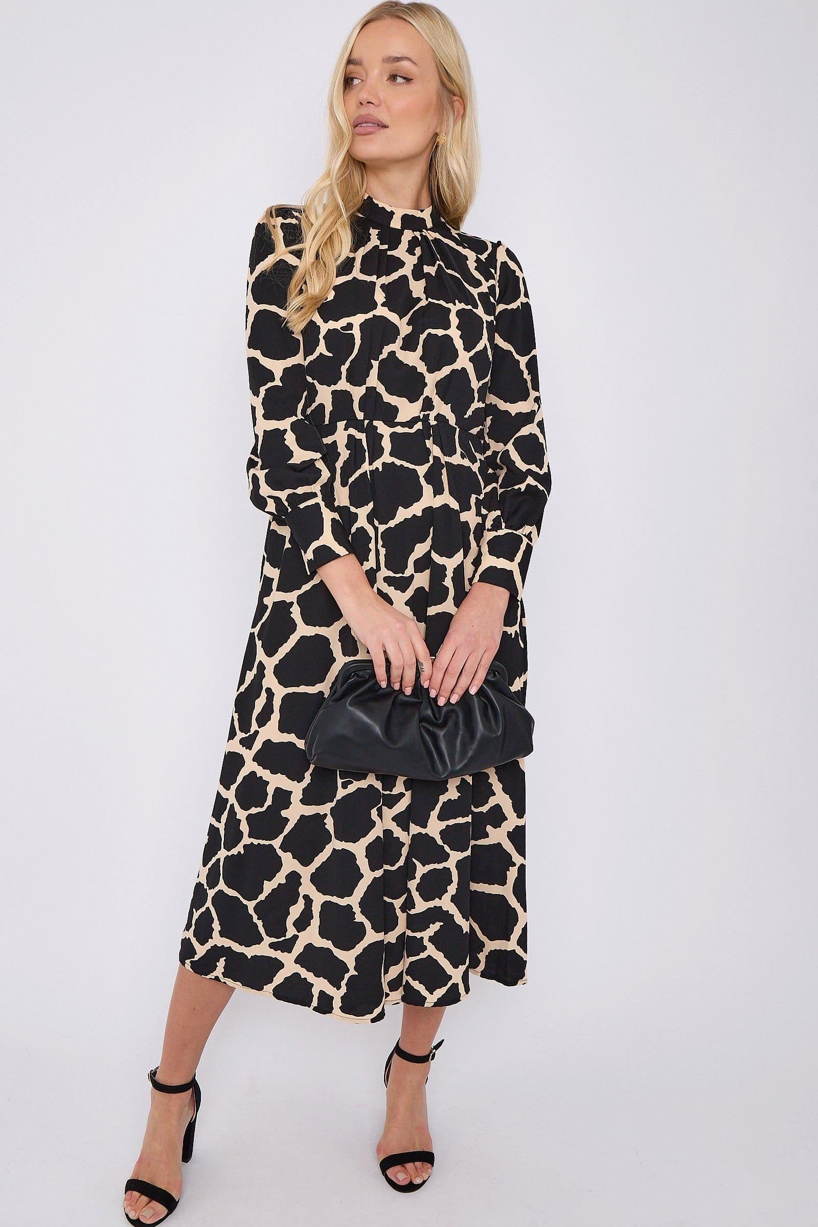 Giraffe Print High Neck Maxi Dress