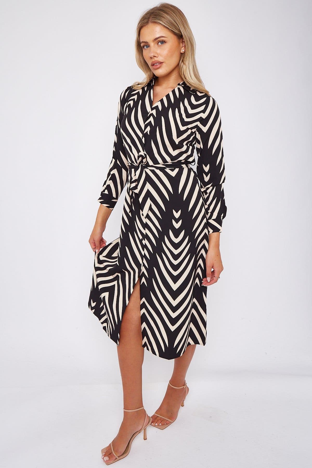 Cream Chevron Print Midi Dress