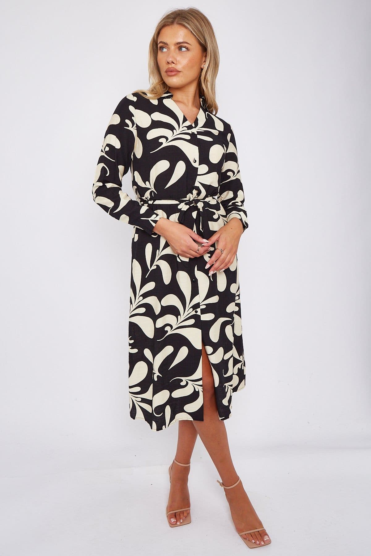 Cream Abstract Print Midi Dress