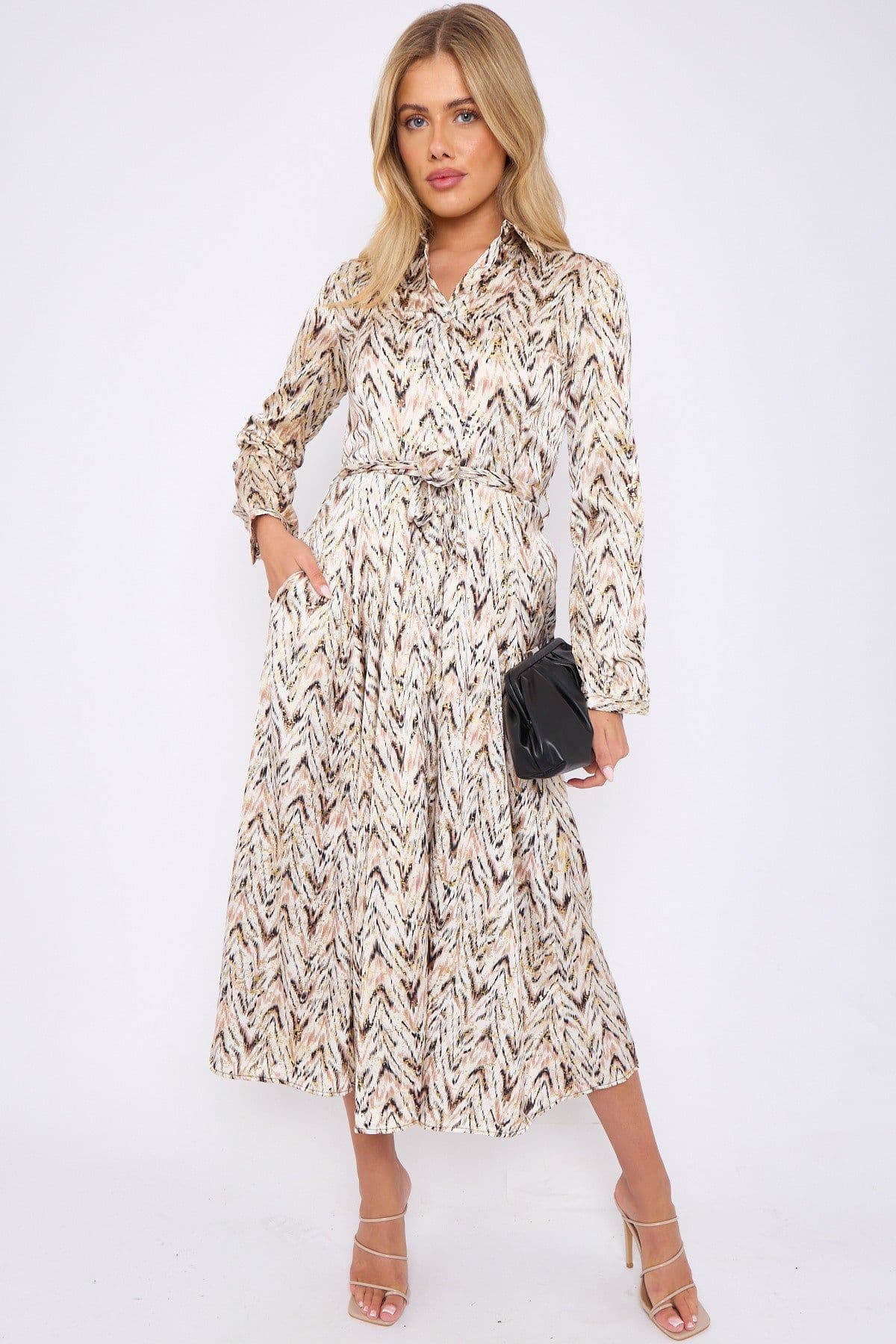 Foil Aztec Print Midaxi Shirt Dress