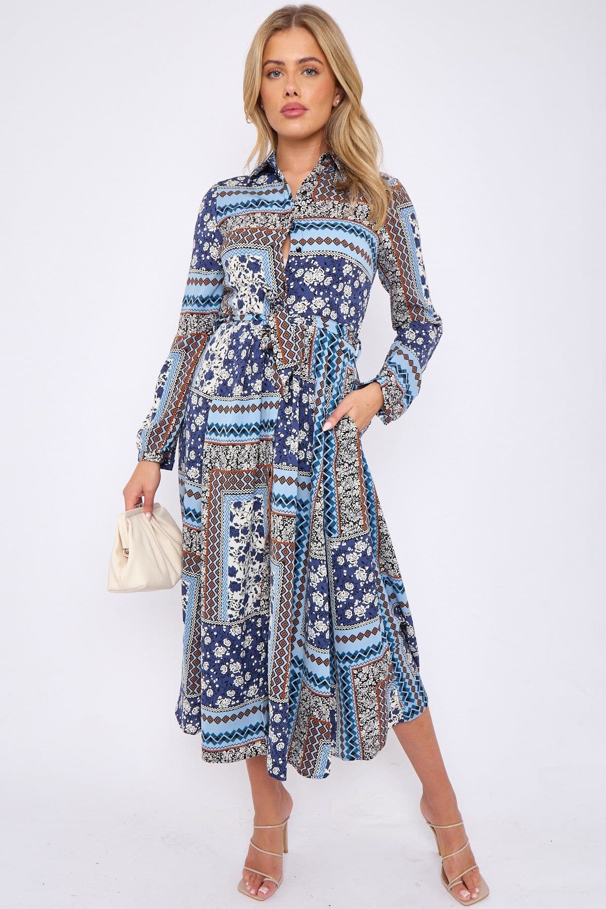 Patchwork Print Midaxi Shirt Dress