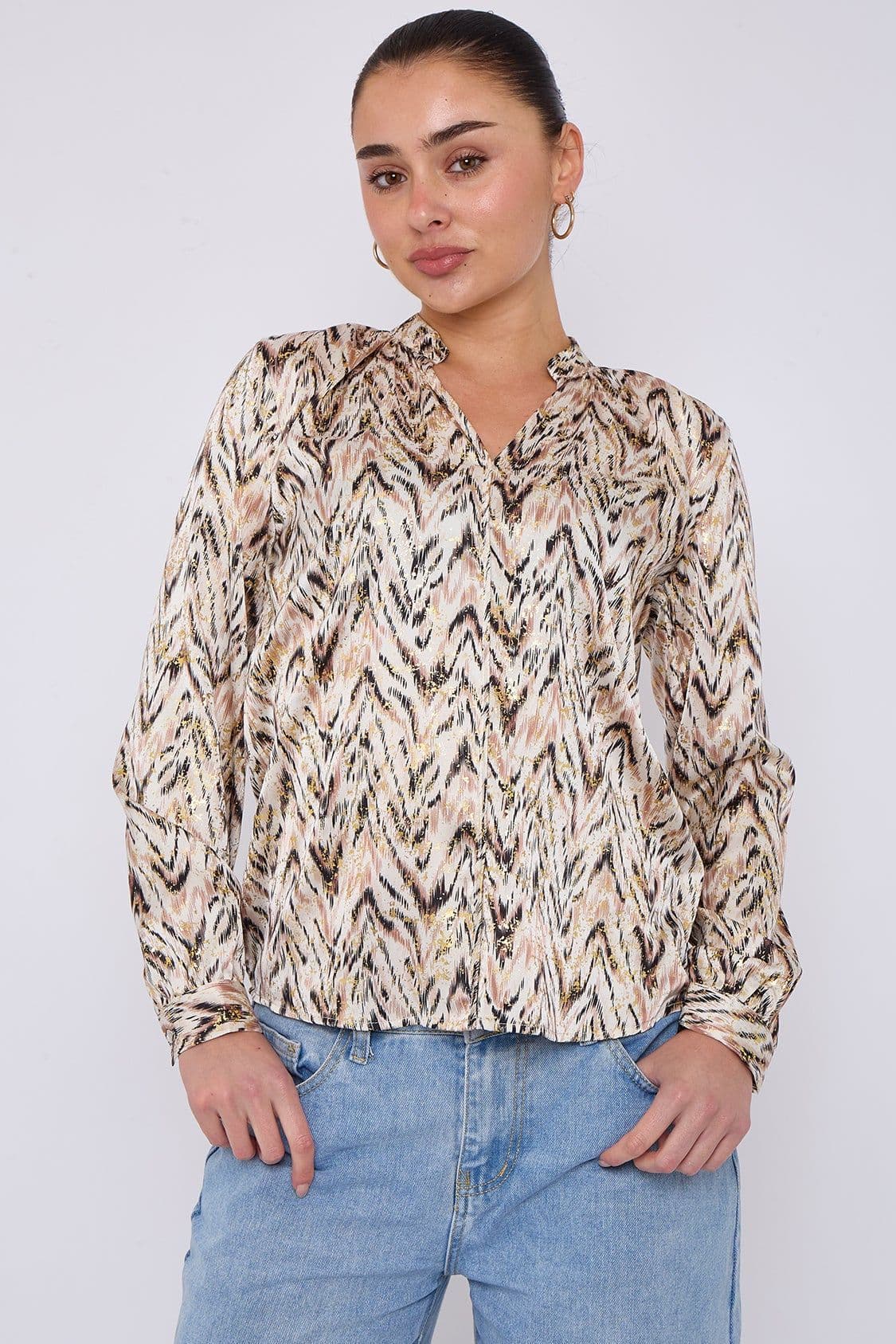 Aztec Print Gold Foil Dotted Blouse