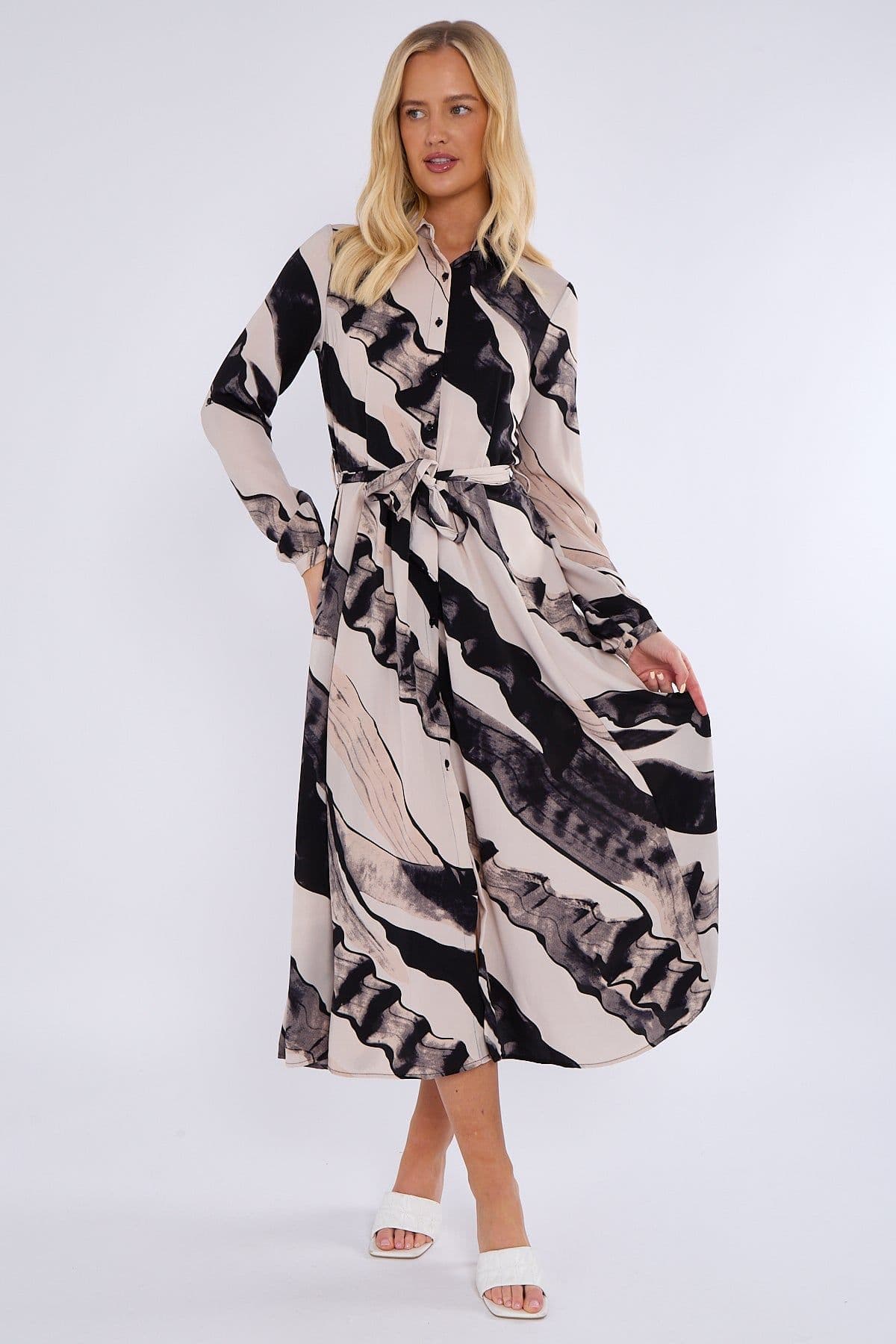 & Beige Abstract Print Midaxi Shirt Dress