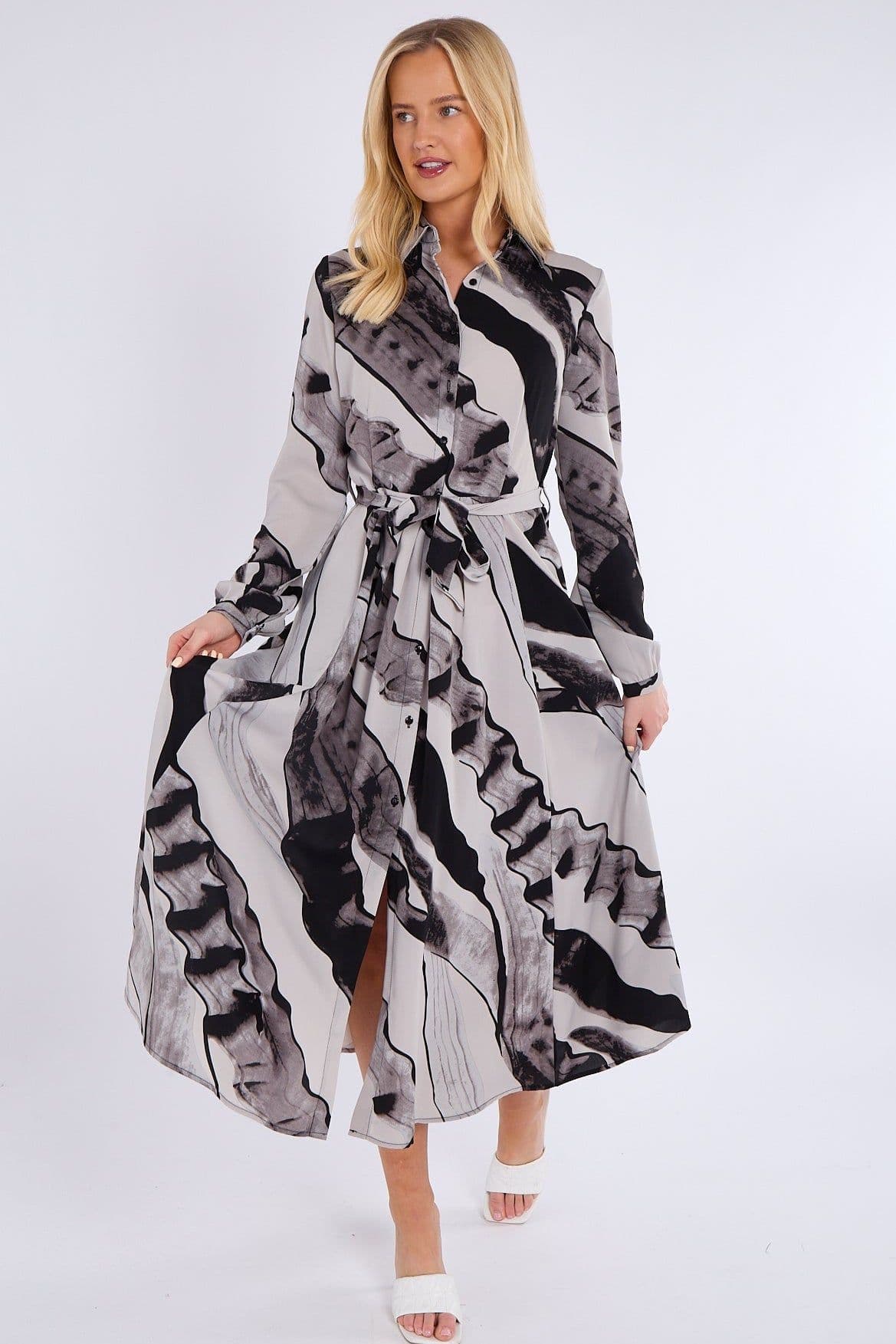 & Grey Abstract Print Midaxi Shirt Dress