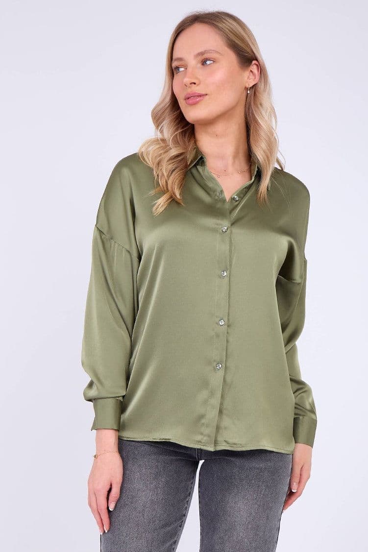 Sage Green Satin Oversized Shirt Khaki