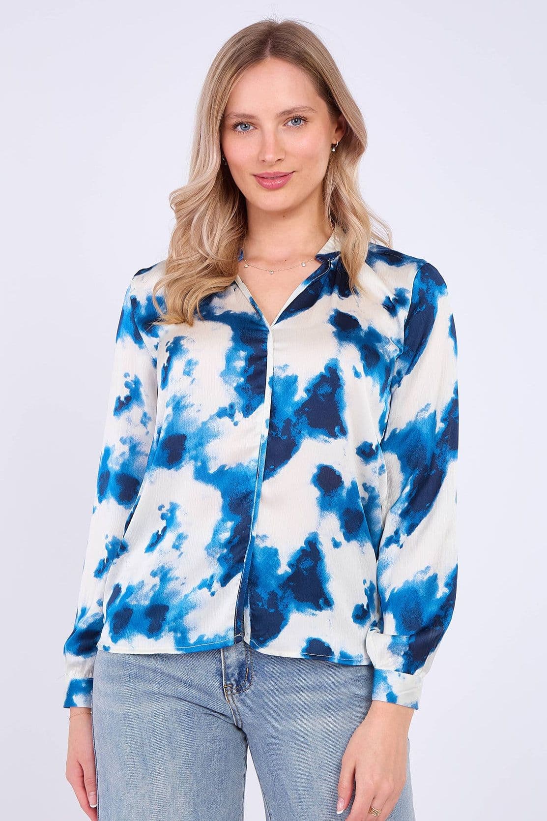 Watercolour Print Satin Blouse