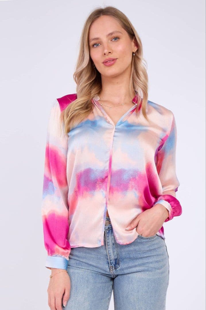 Pastel Tie Dye Print Satin Blouse