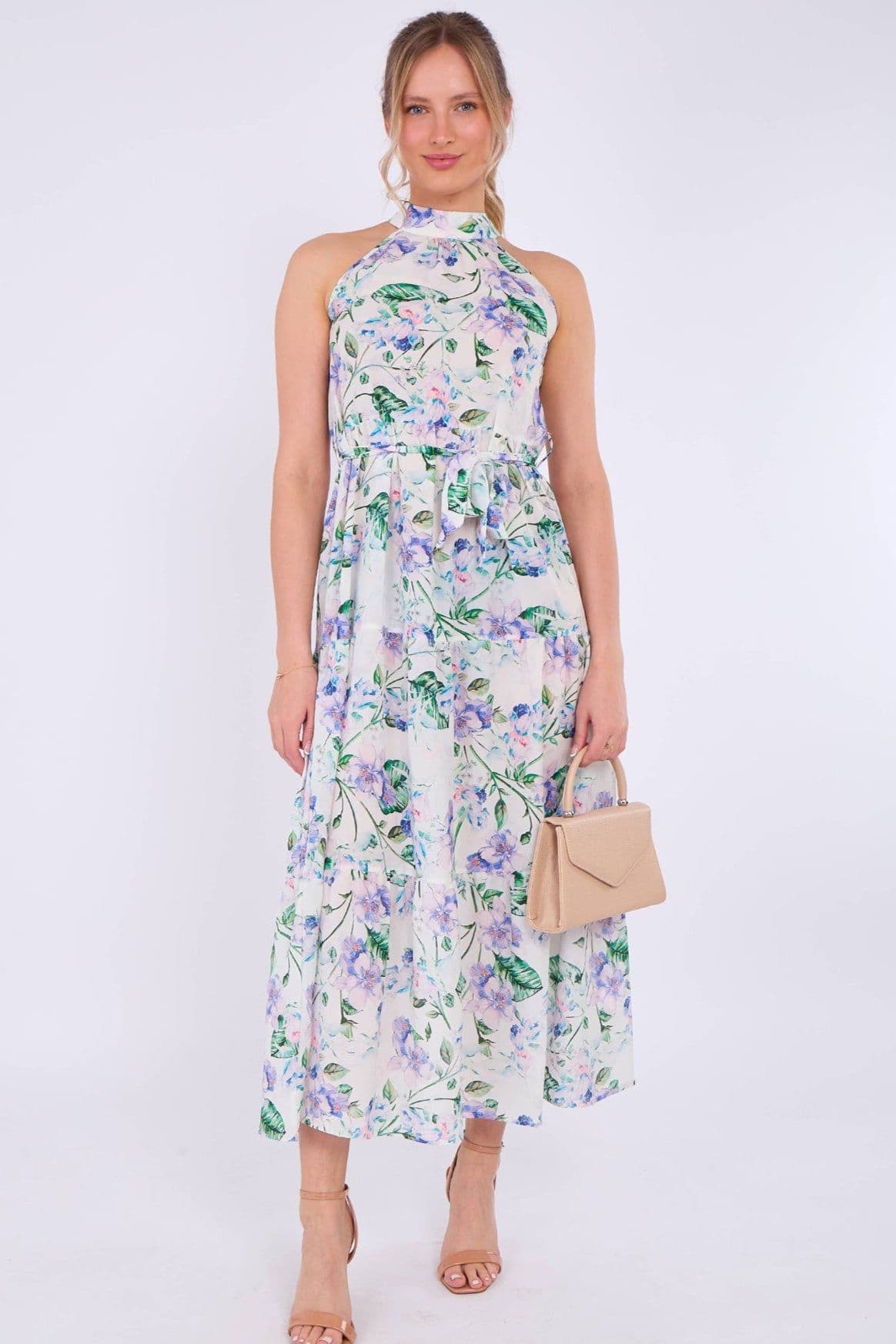 Floral Print Halter Neck Maxi Dress