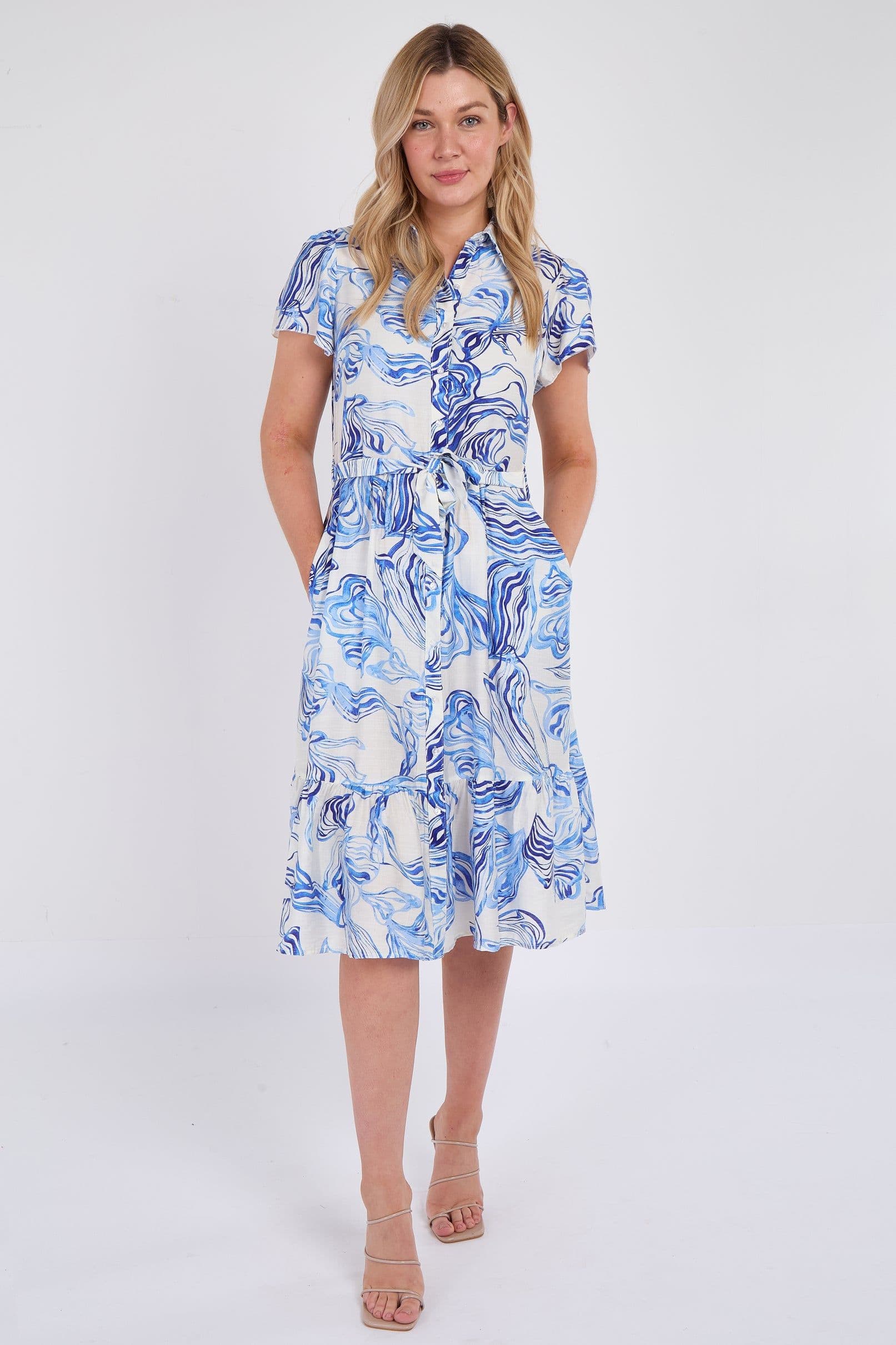 Swirl Print Frilled Hem Midi Dress