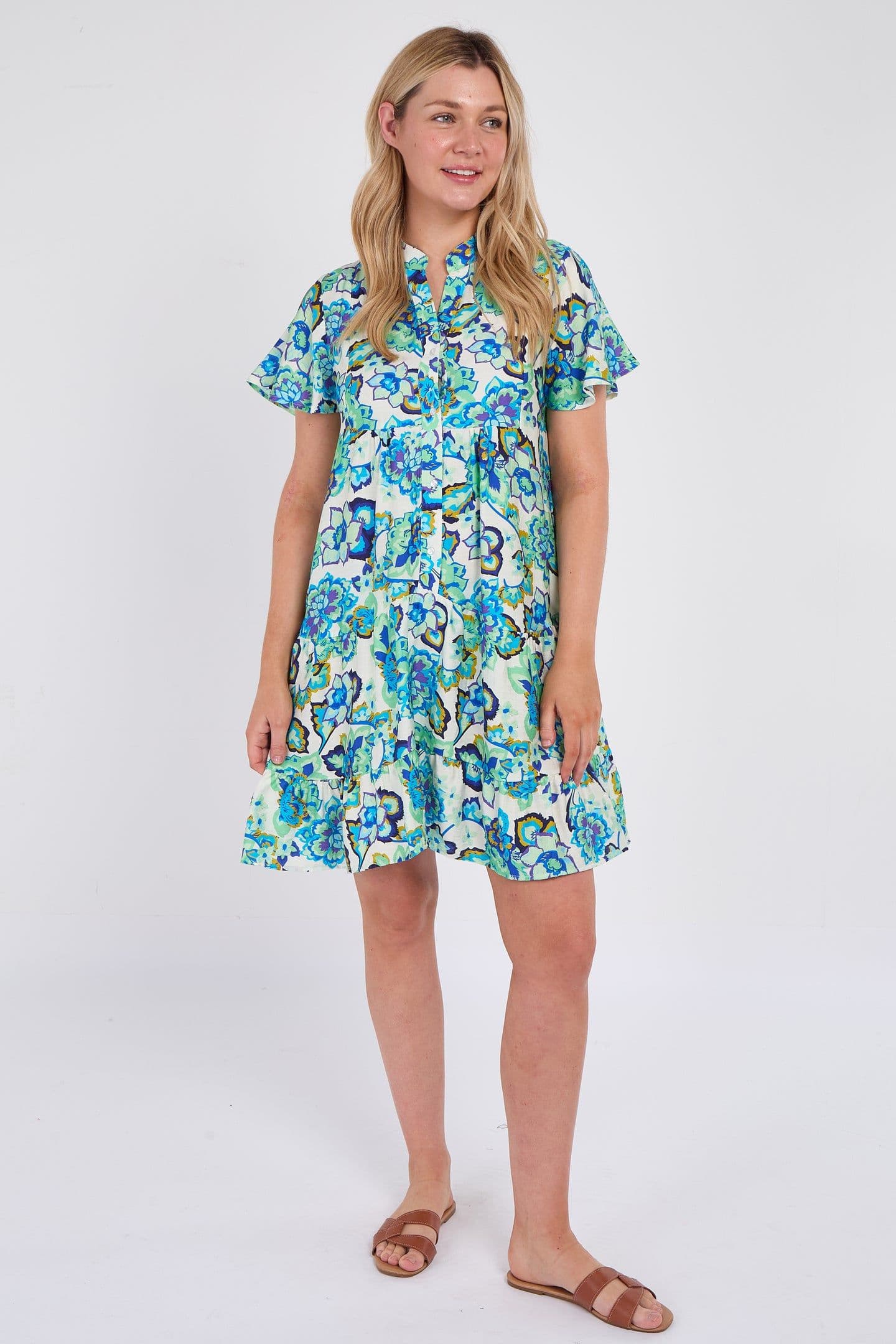 Bloom Ruffle Hem Mini Shirt Dress