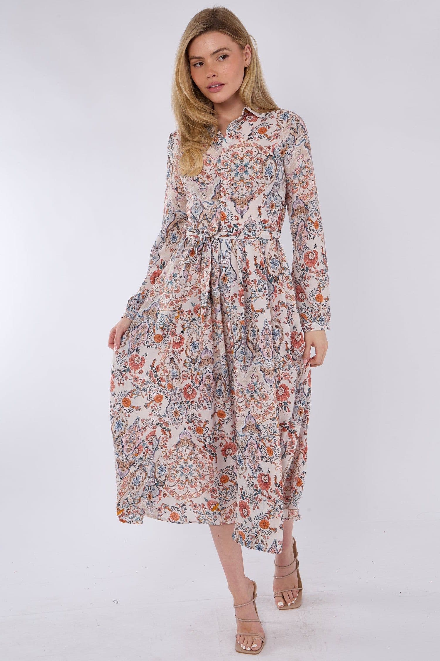 Paisley Floral Print Midaxi Chiffon Shirt Dress