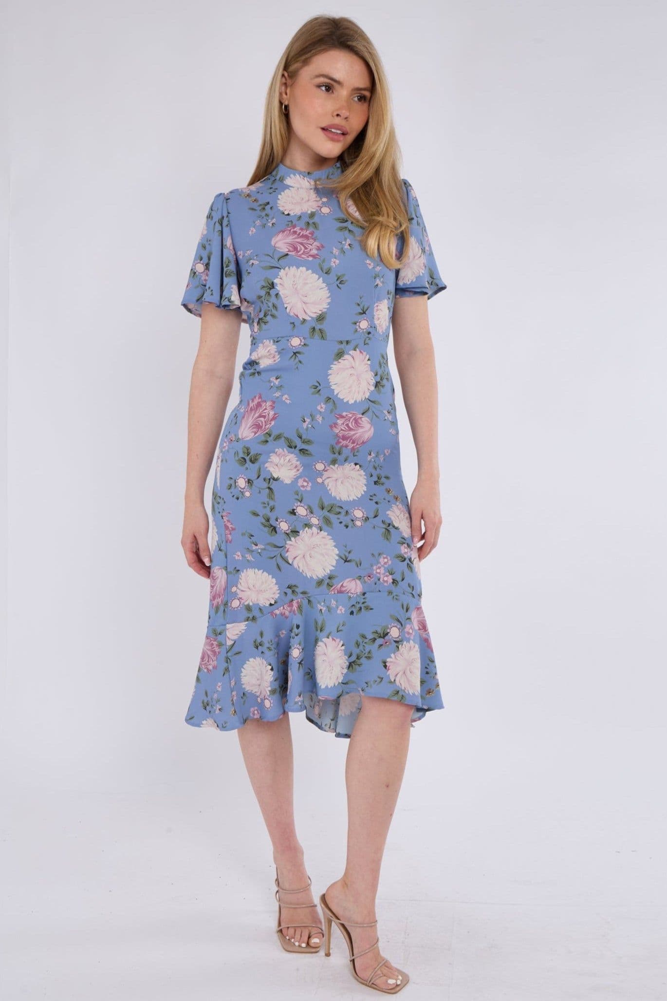 Peony Flutter Sleeve Midi Tea Dress