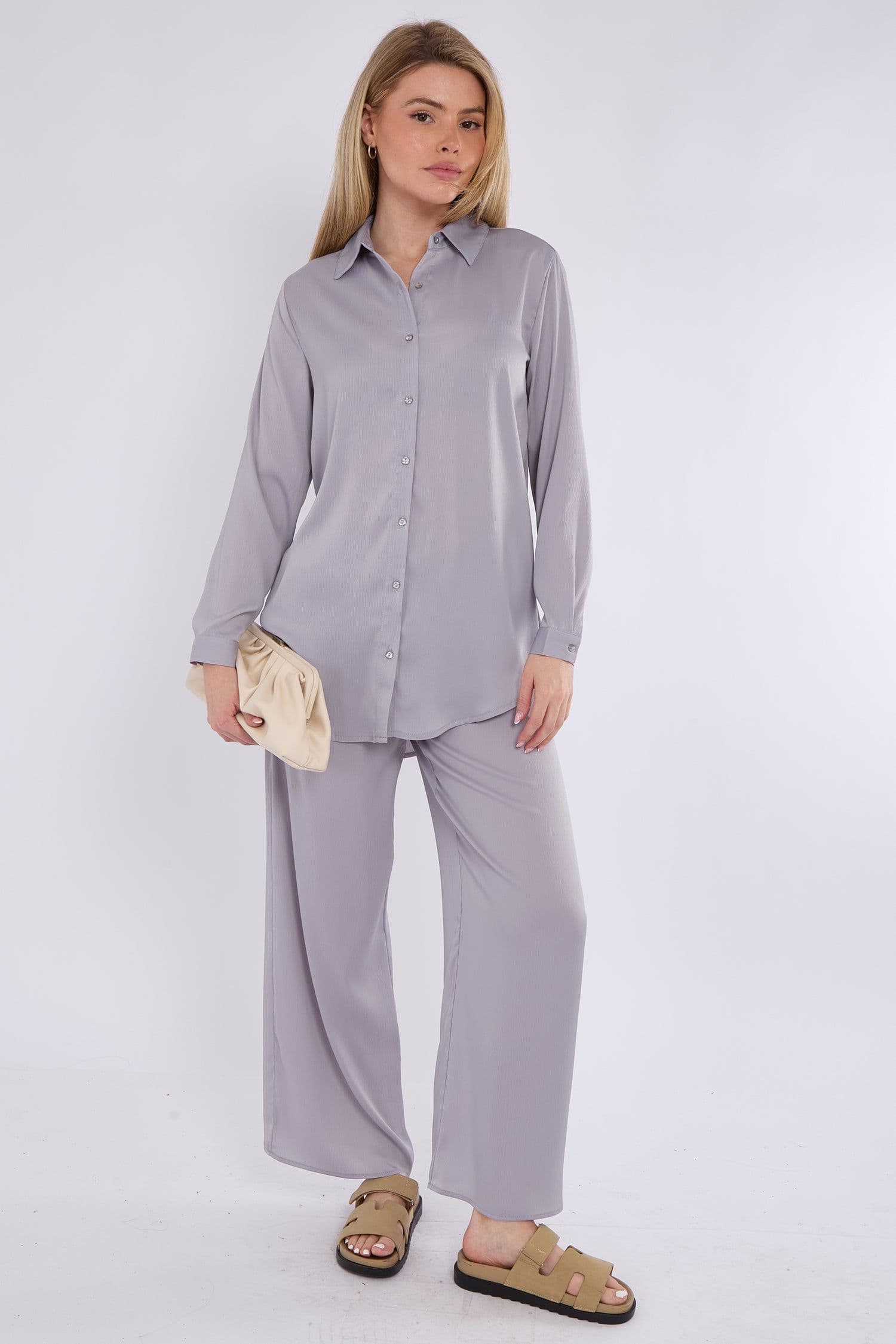 Ice Satin Co ord Shirt & Trousers Set