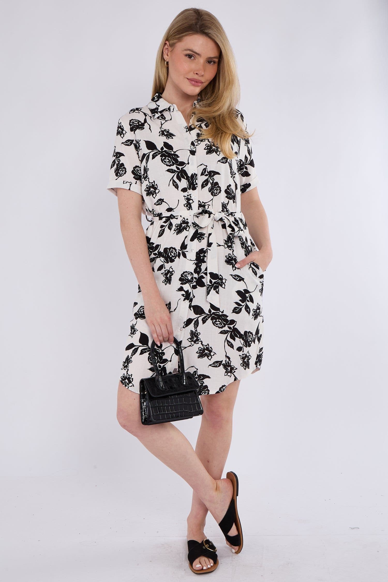 Floral Print Short Sleeve Mini Shirt Dress