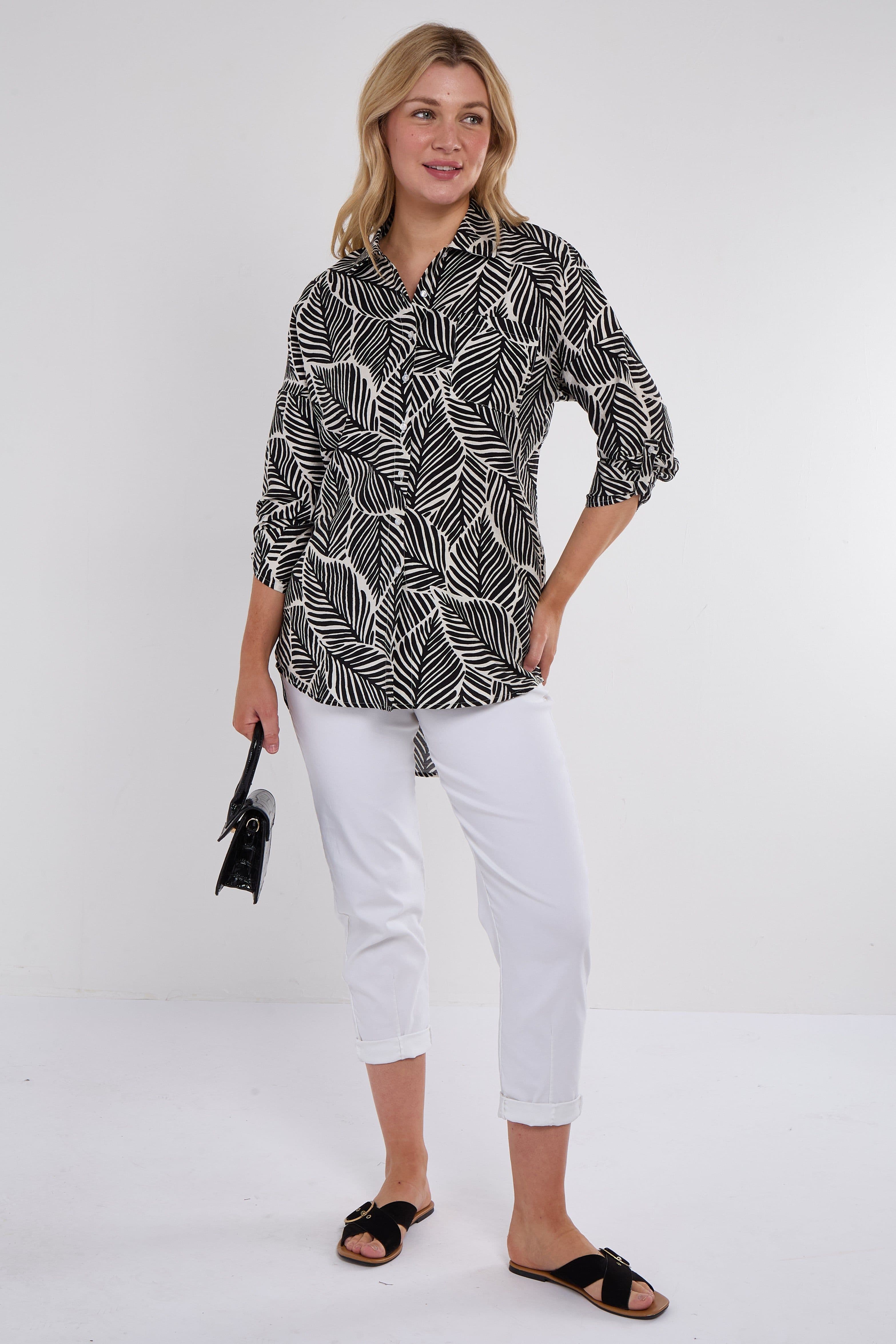 Leaf Print Oversized Shirt