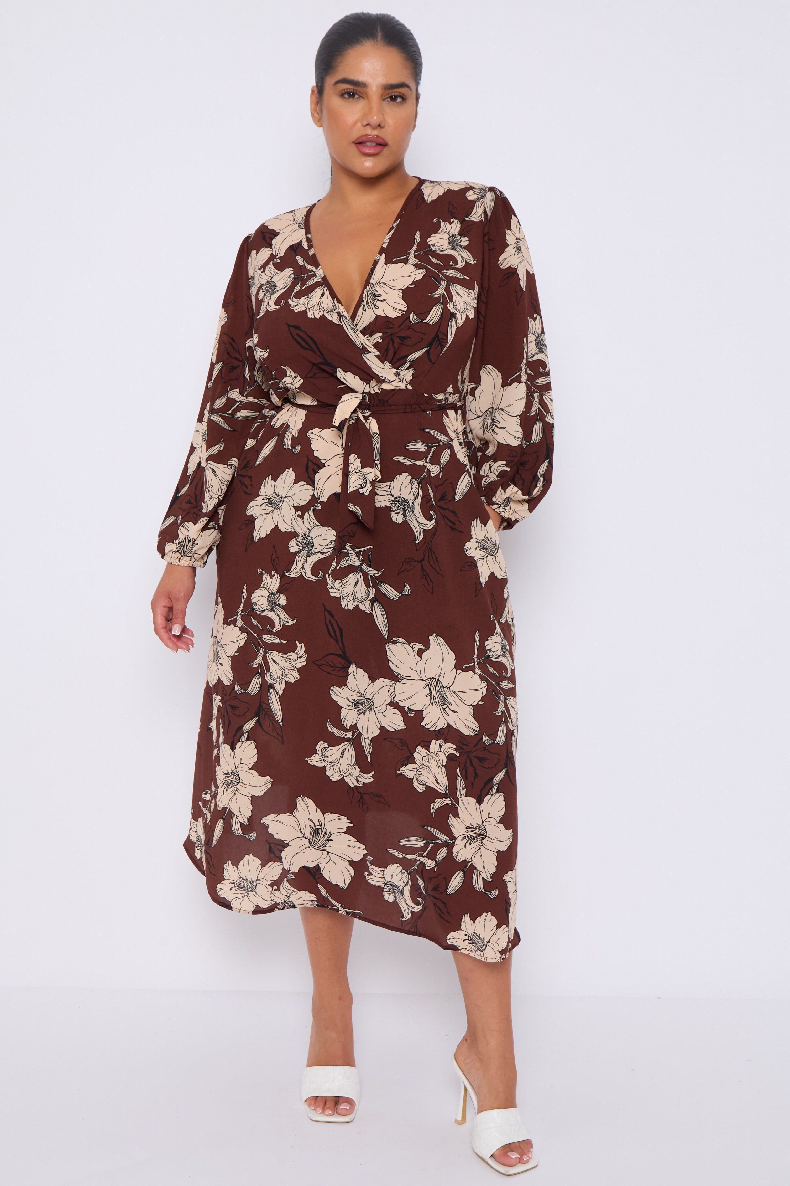 Floral Print Crossover Midi Dress
