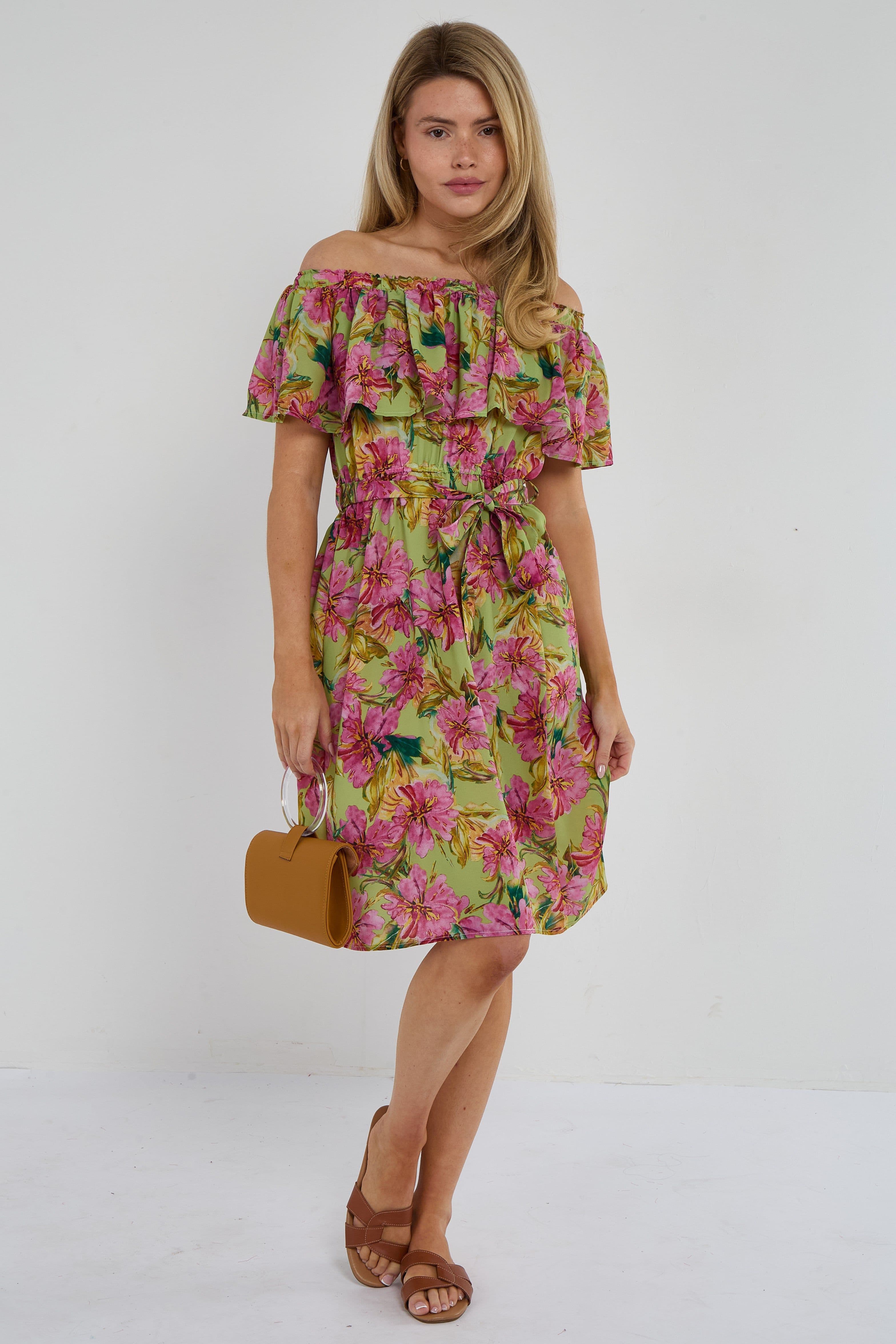 Tropical Floral Off Shoulder Mini Dress