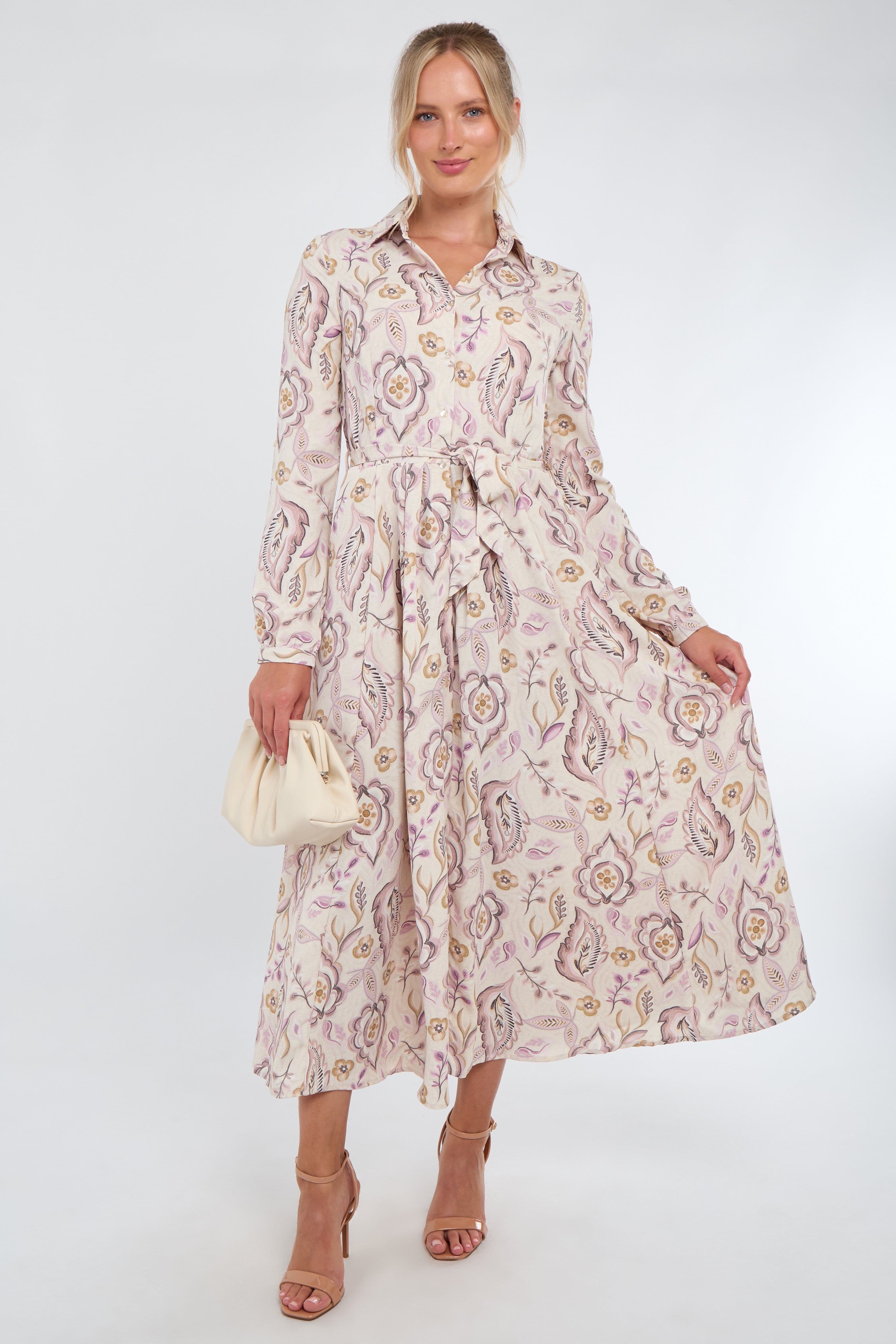 Cream & Blush Vintage Floral Print Maxi Shirt Dress