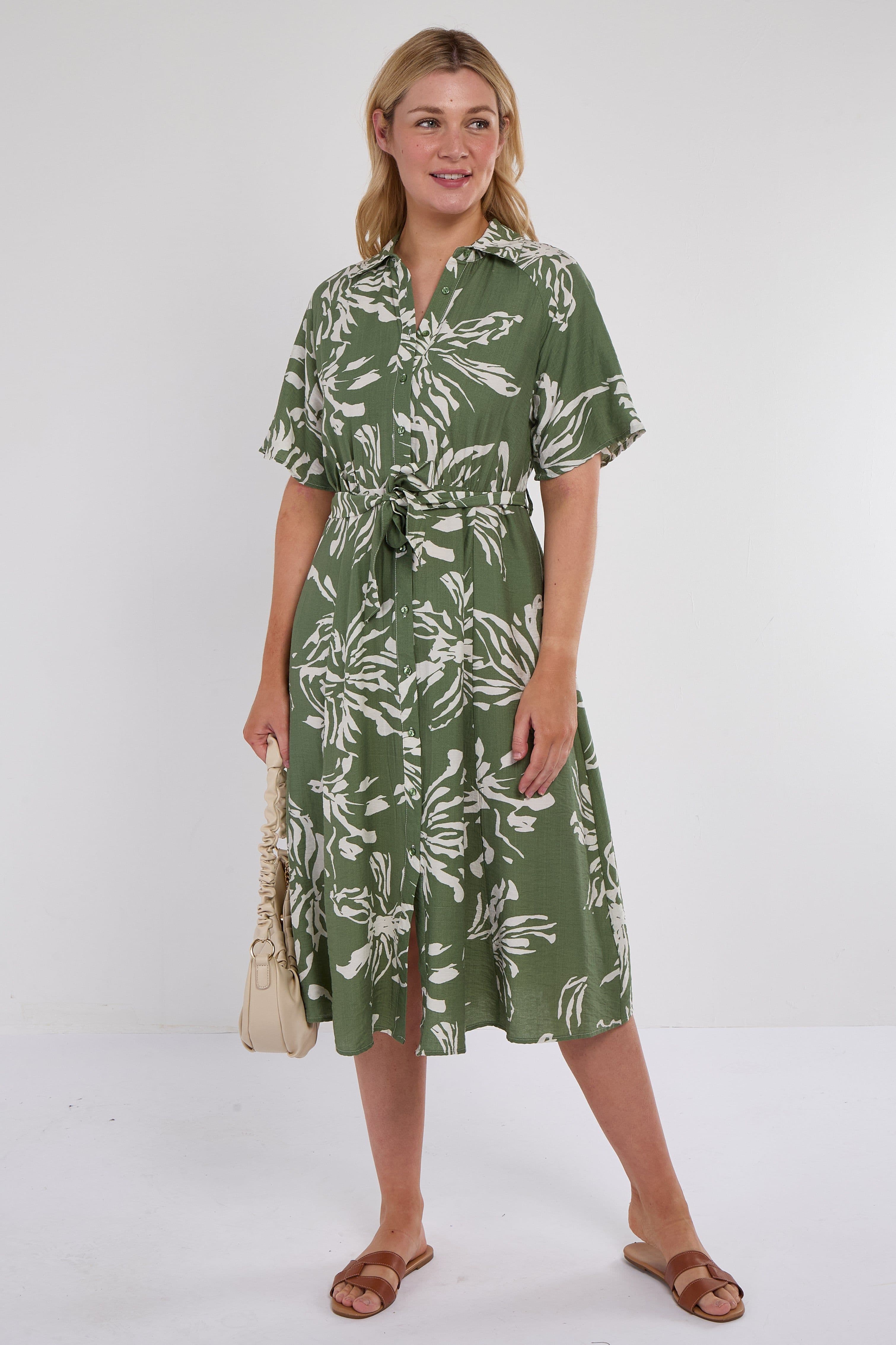Abstract Floral Print Short Sleeve Midi Dress