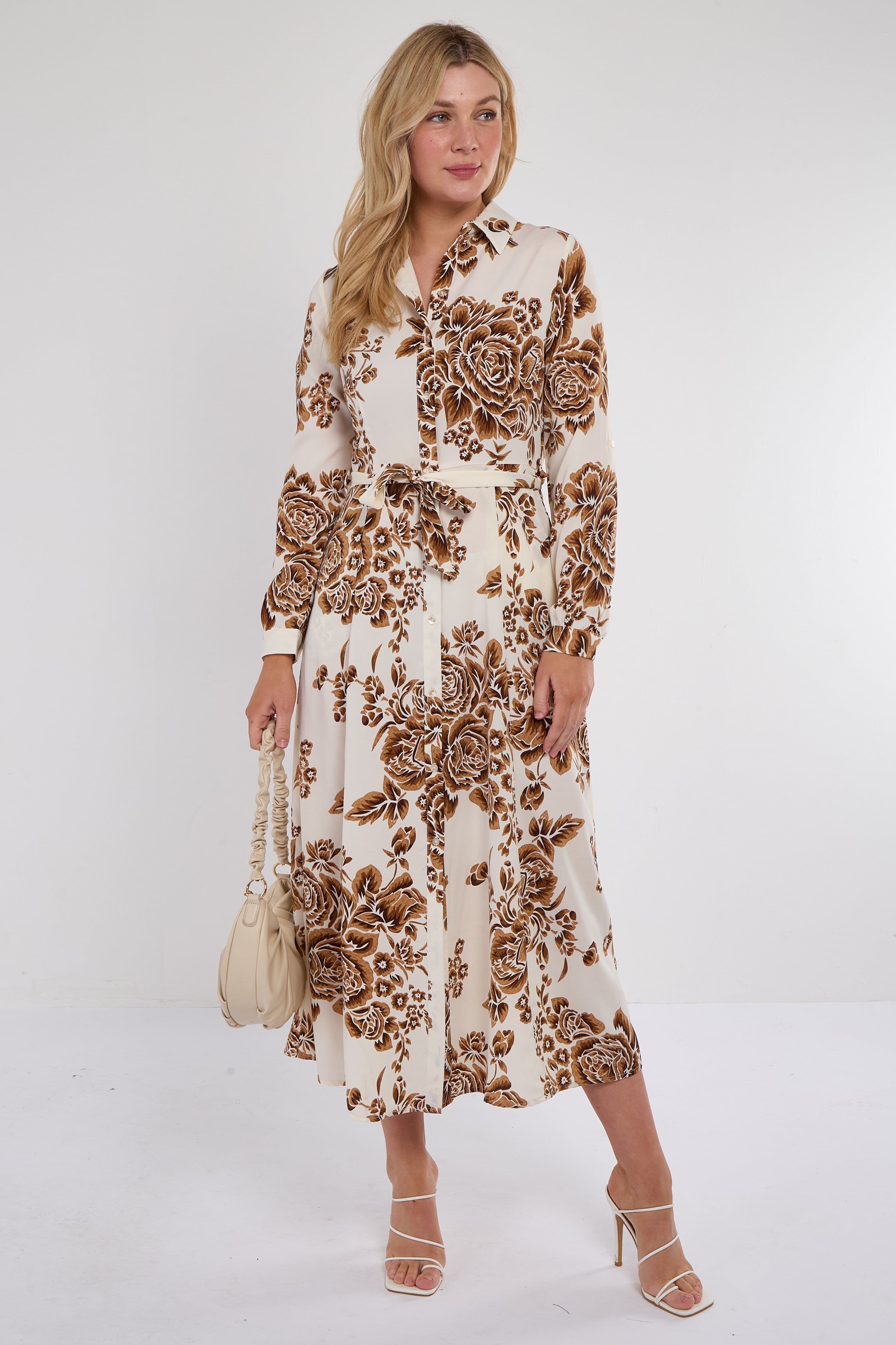 Cream & Vintage Rose Print Maxi Shirt Dress