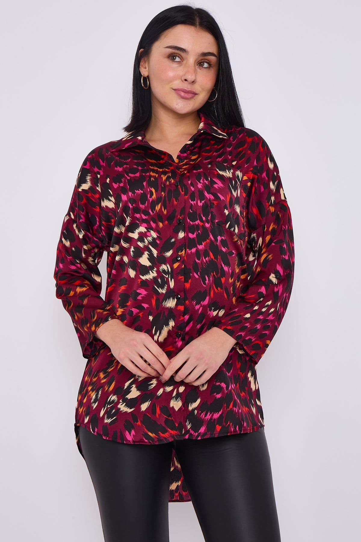 Leopard Print Satin Oversized Shirt