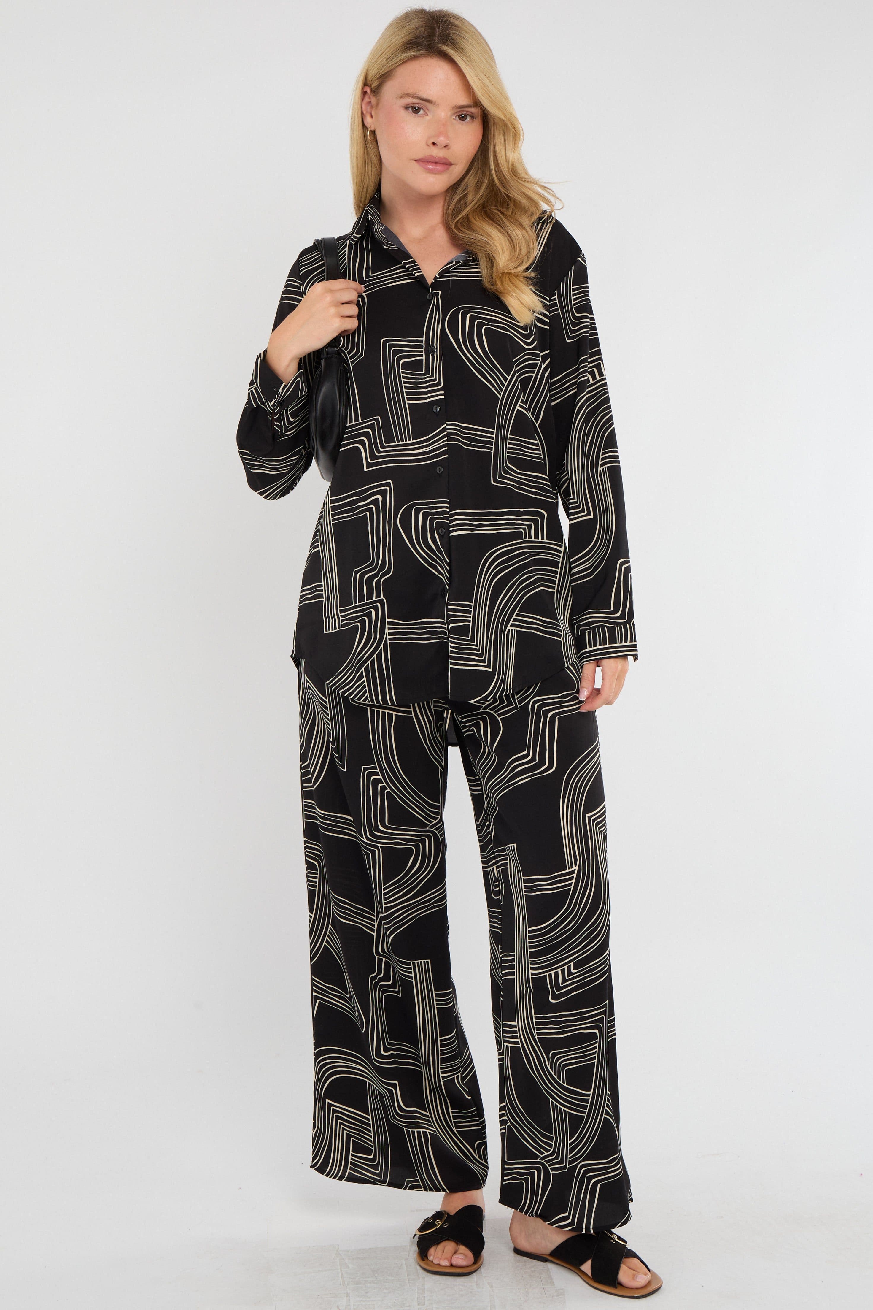 Geometric Maze Print Co ord Shirt & Trousers Set