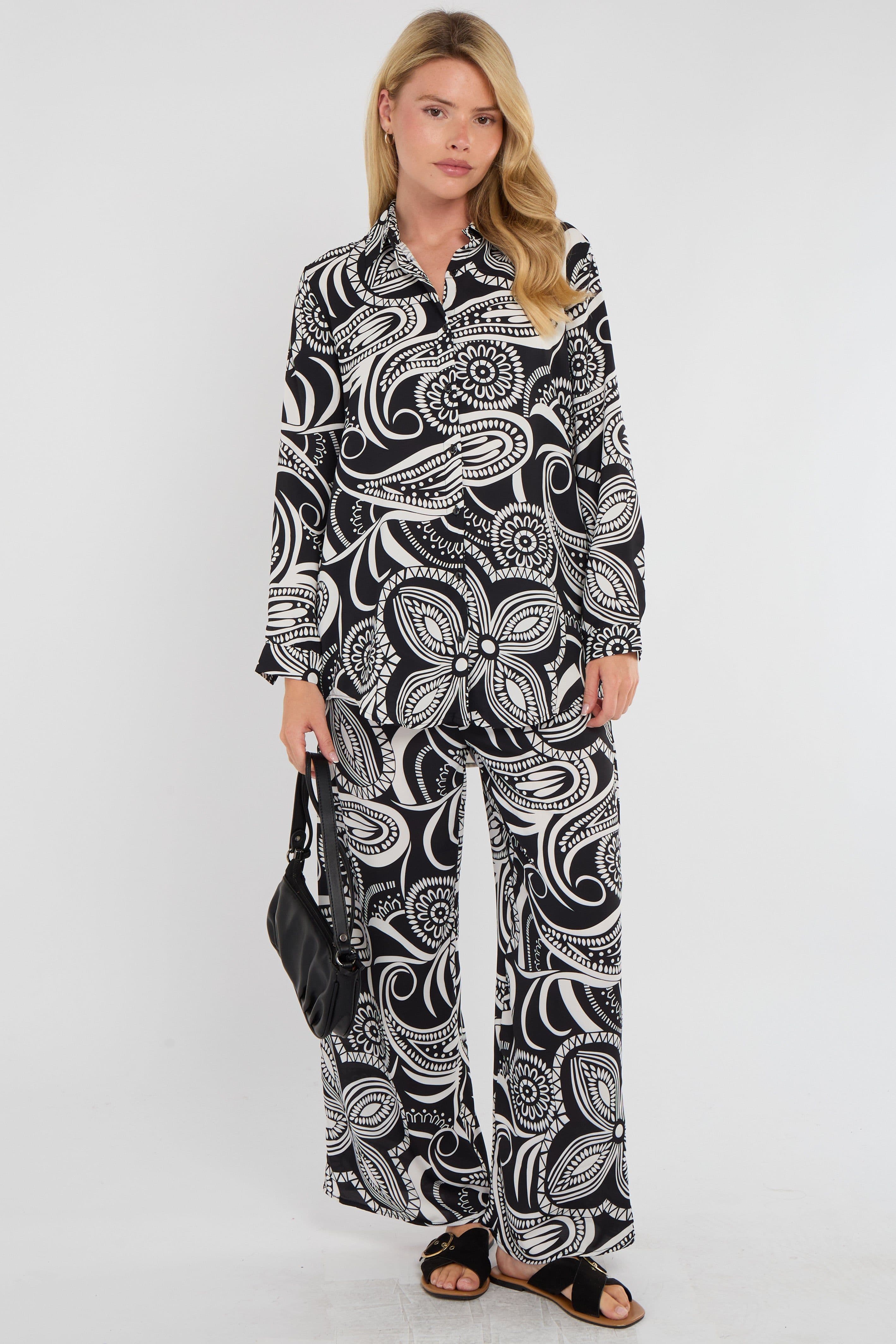 Mono Paisley Floral Print Co ord Shirt & Trousers Set