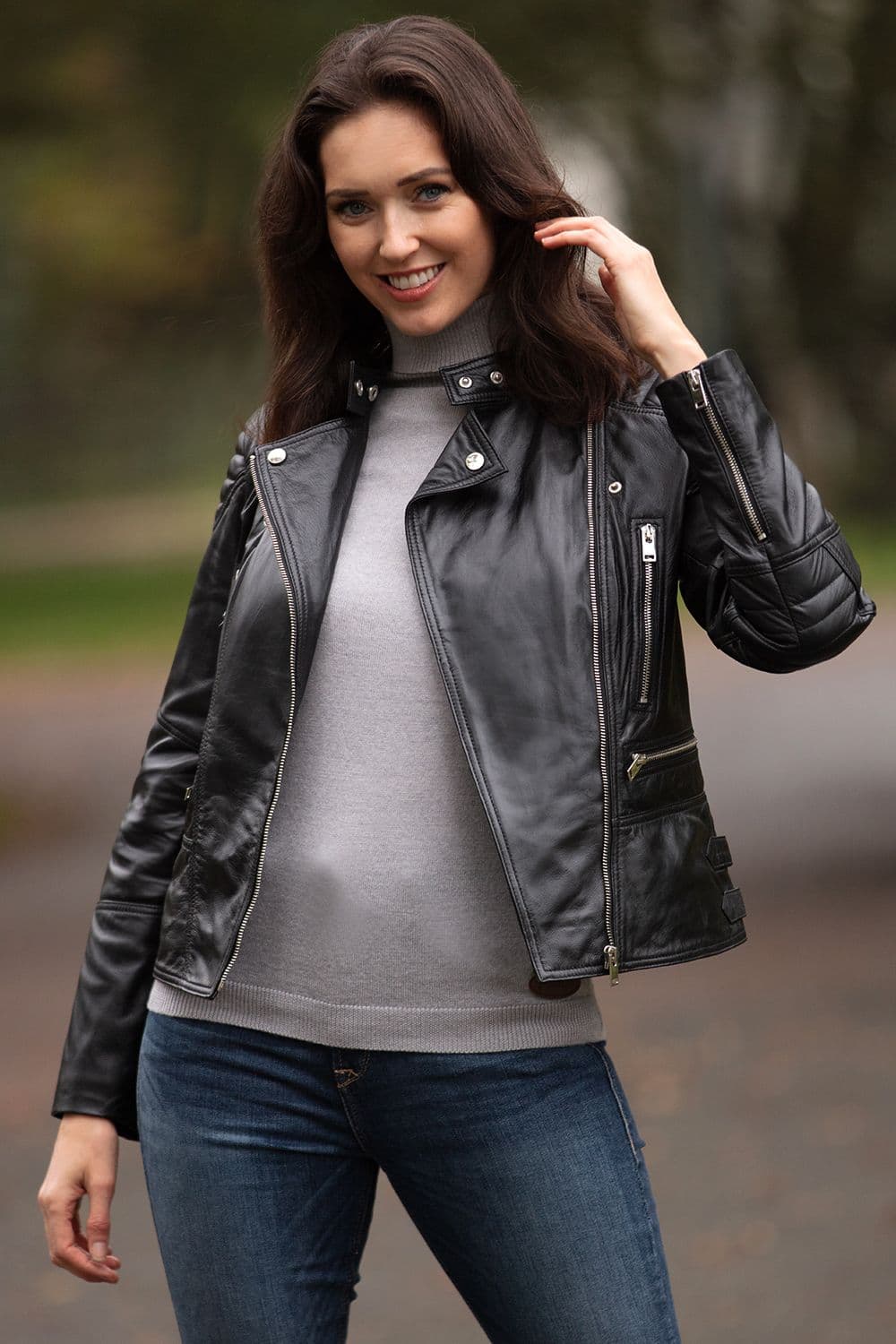 B Soho Real Leather Biker Jacket