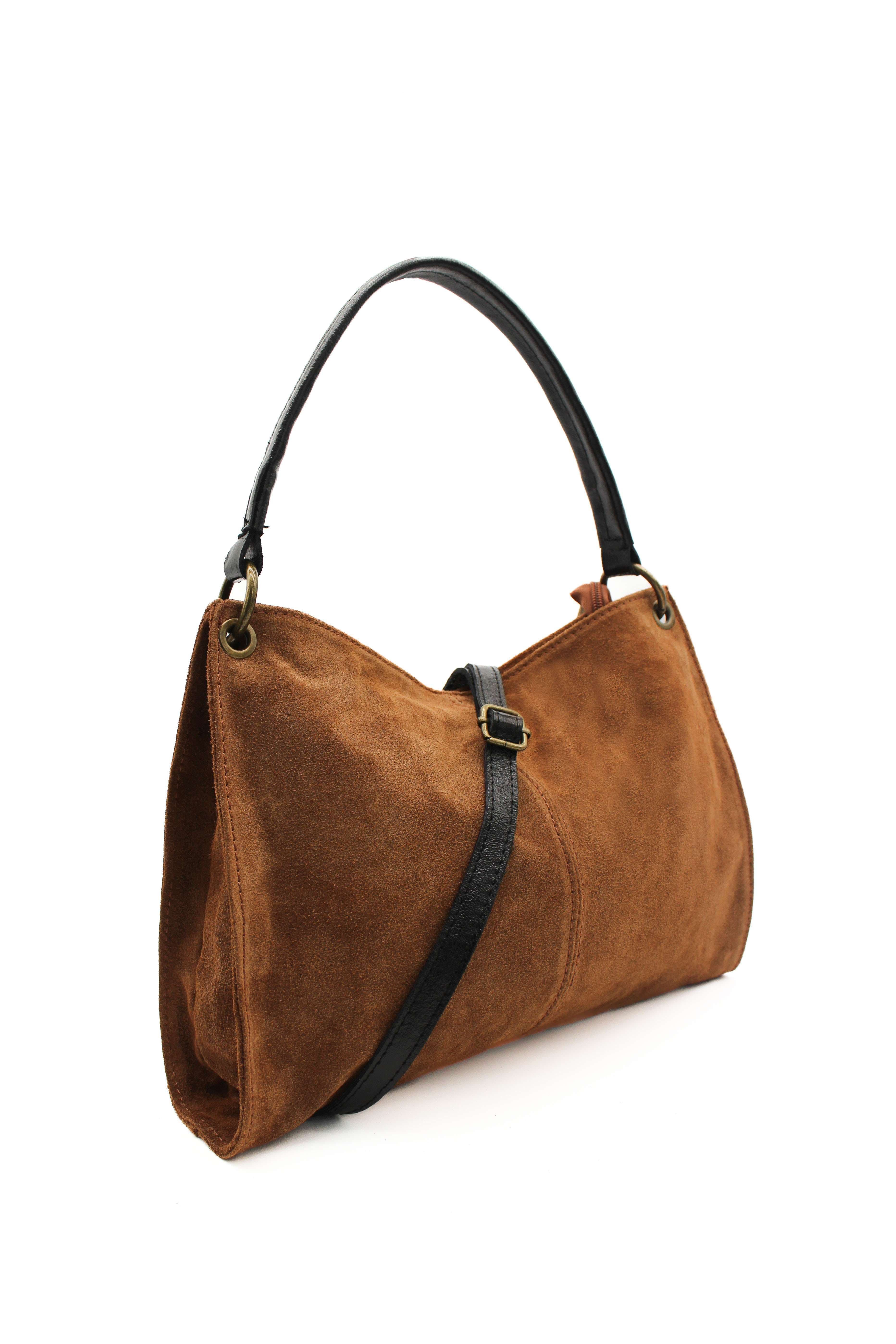 Genuine Italian Suede Leather Stylish Small Shoulder Bag Detachable Strap