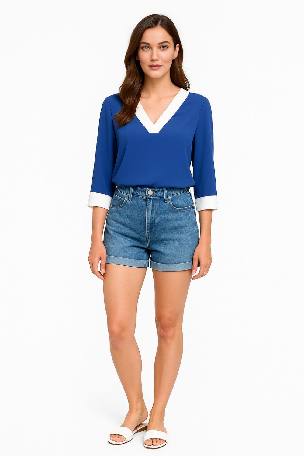 Oversized 3 4 Sleeves Tape Collared Details Top