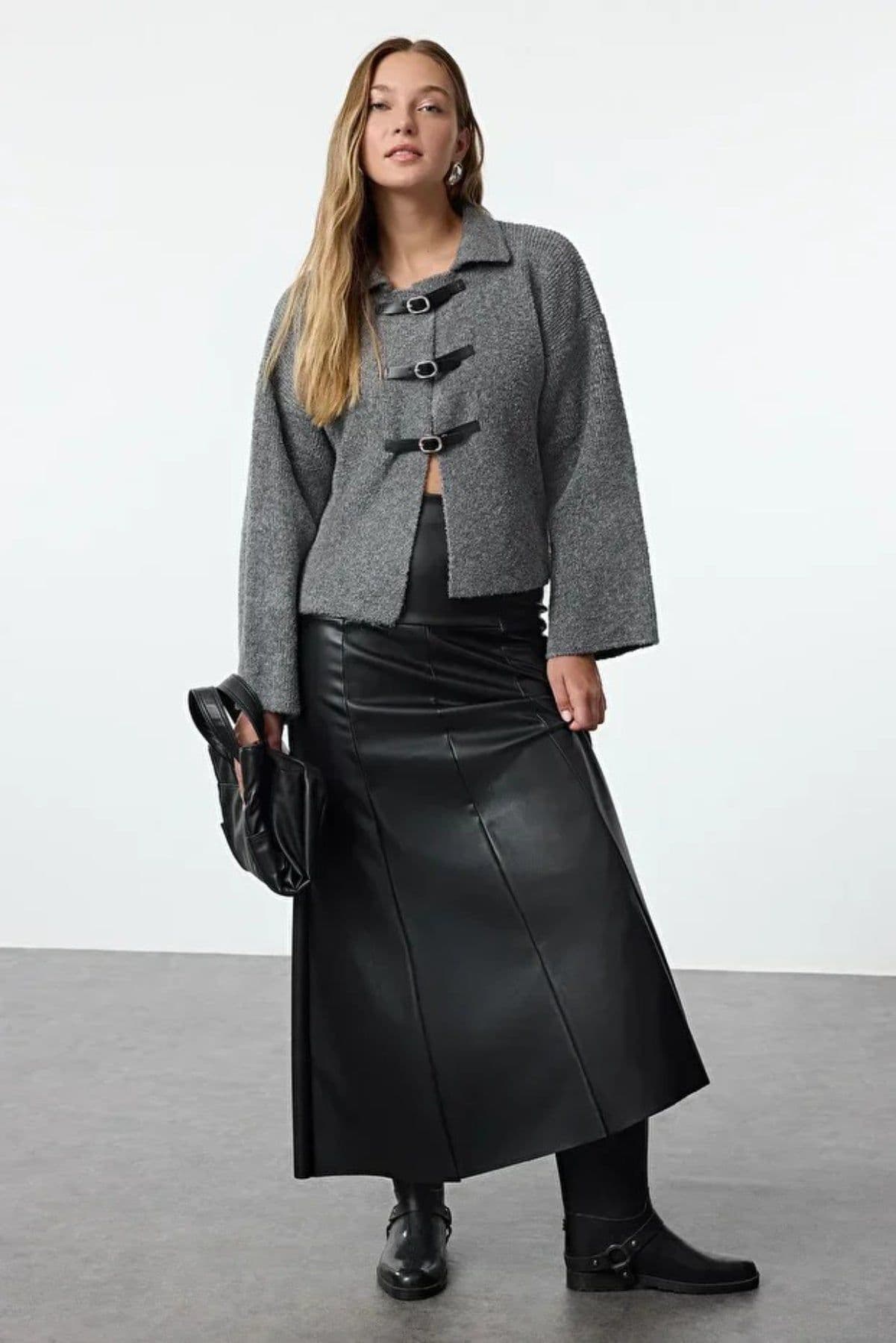 Coat Style Textured Knit Cardigan Toggle Fastening