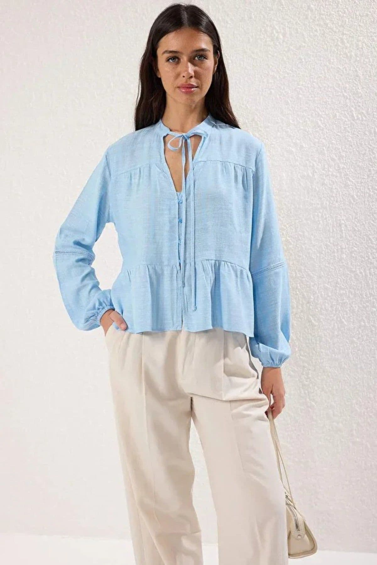 Cotton Textured Shirt Lace Sleeve Detail Regular Fit