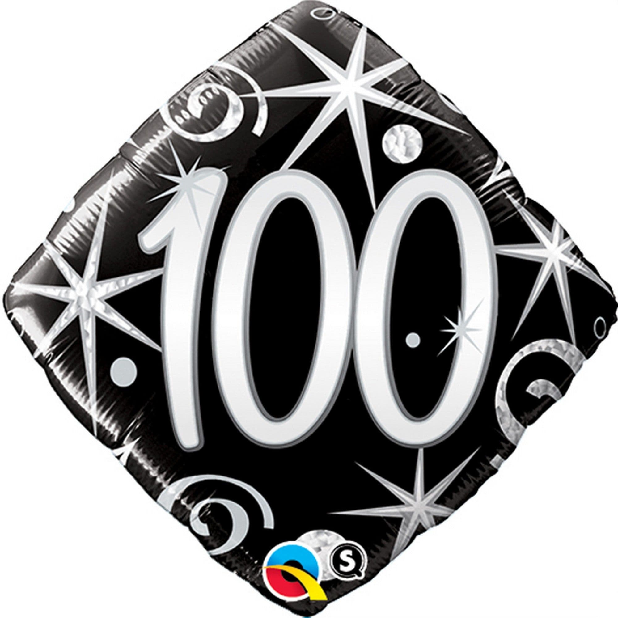 18 Inch Sparkles & Swirls Diamond Shaped Age 100 Foil Balloon