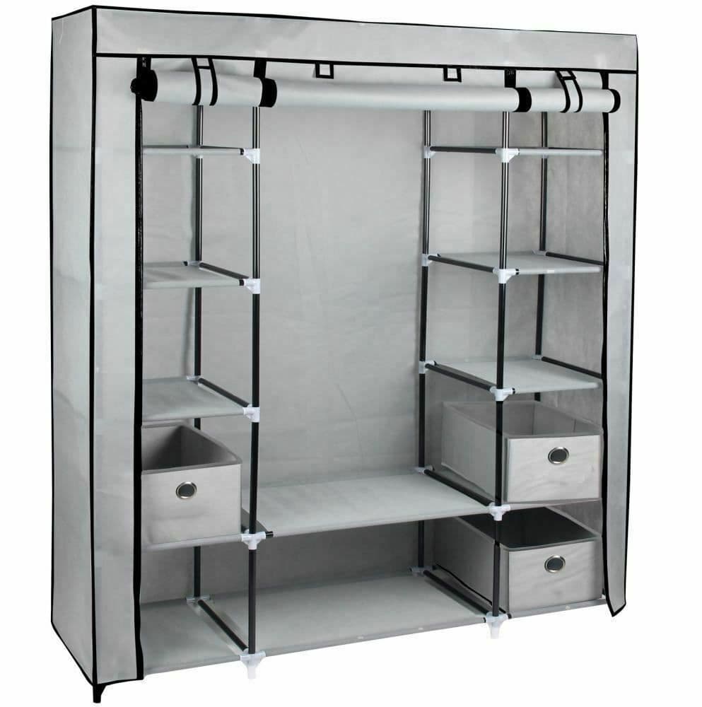Large Fabric Canvas Wardrobe Hanging Rail Shelving Clothes Storage