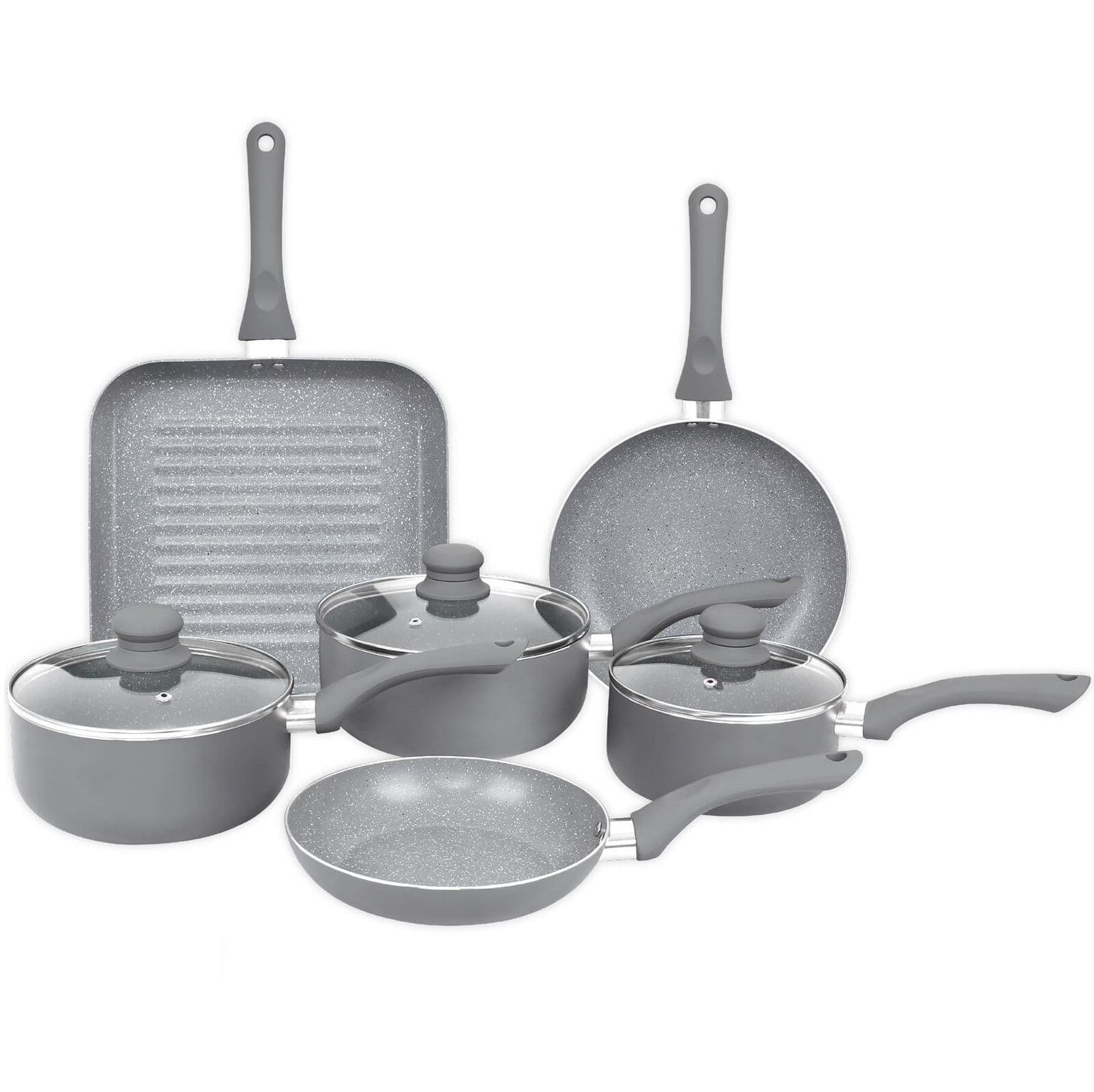 Aluminium 9 Pc Marble Non Stick Pan Set Induction Frying Grill Saucepan Pot
