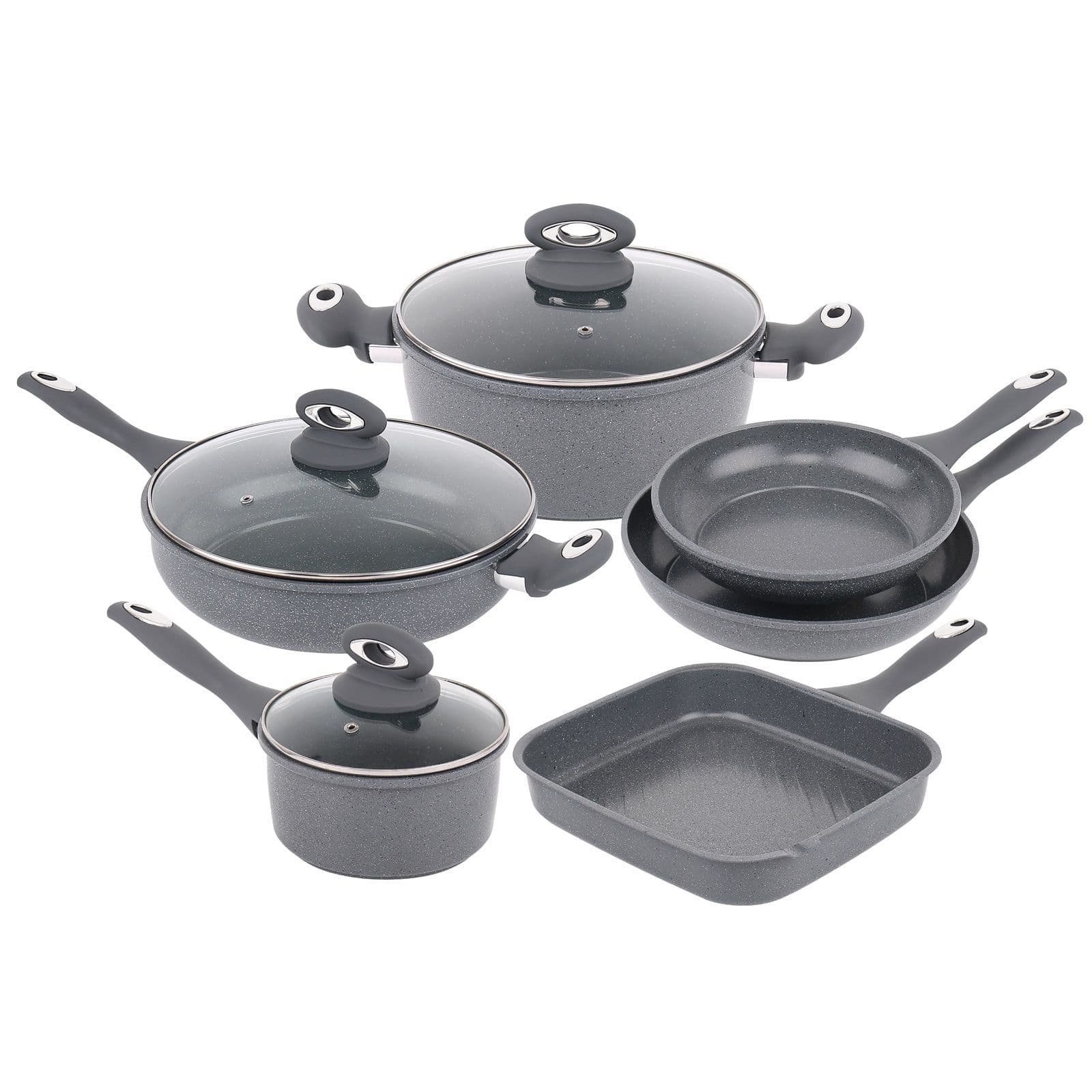 Forged 9 Piece Marble Carbon Steel Non Stick Saucepan Cookware Set