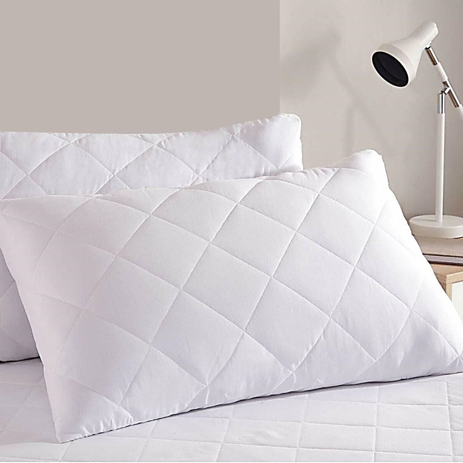 Pair Anti Allergy Zipped Pillow Protectors Quilted Pillowcases