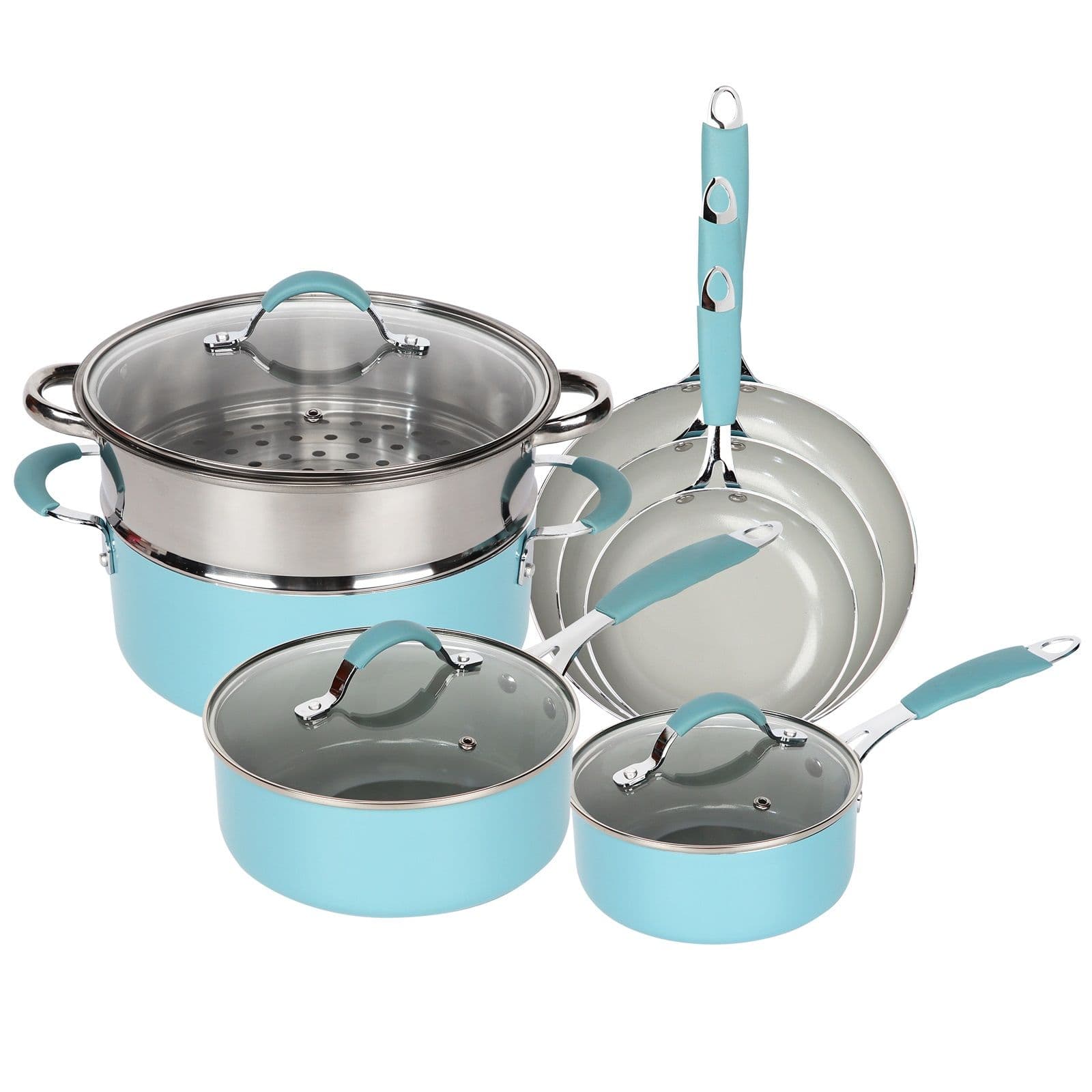 Dove Grey Induction 10 Piece Non Stick Kitchen Cookware Set