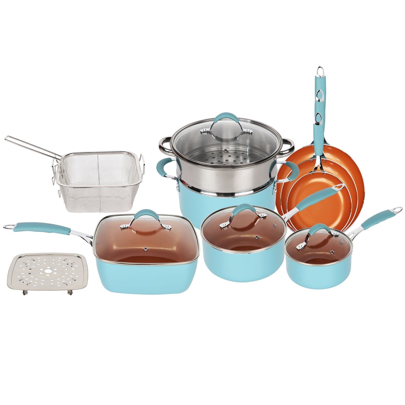 Copper Induction 14 Piece Non Stick Kitchen Cookware Set