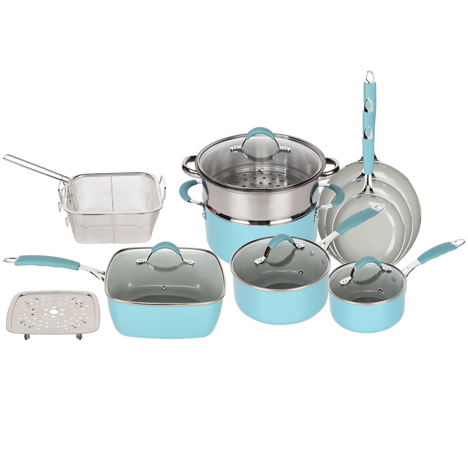 Dove Grey Induction 14 Piece Non Stick Kitchen Cookware Set