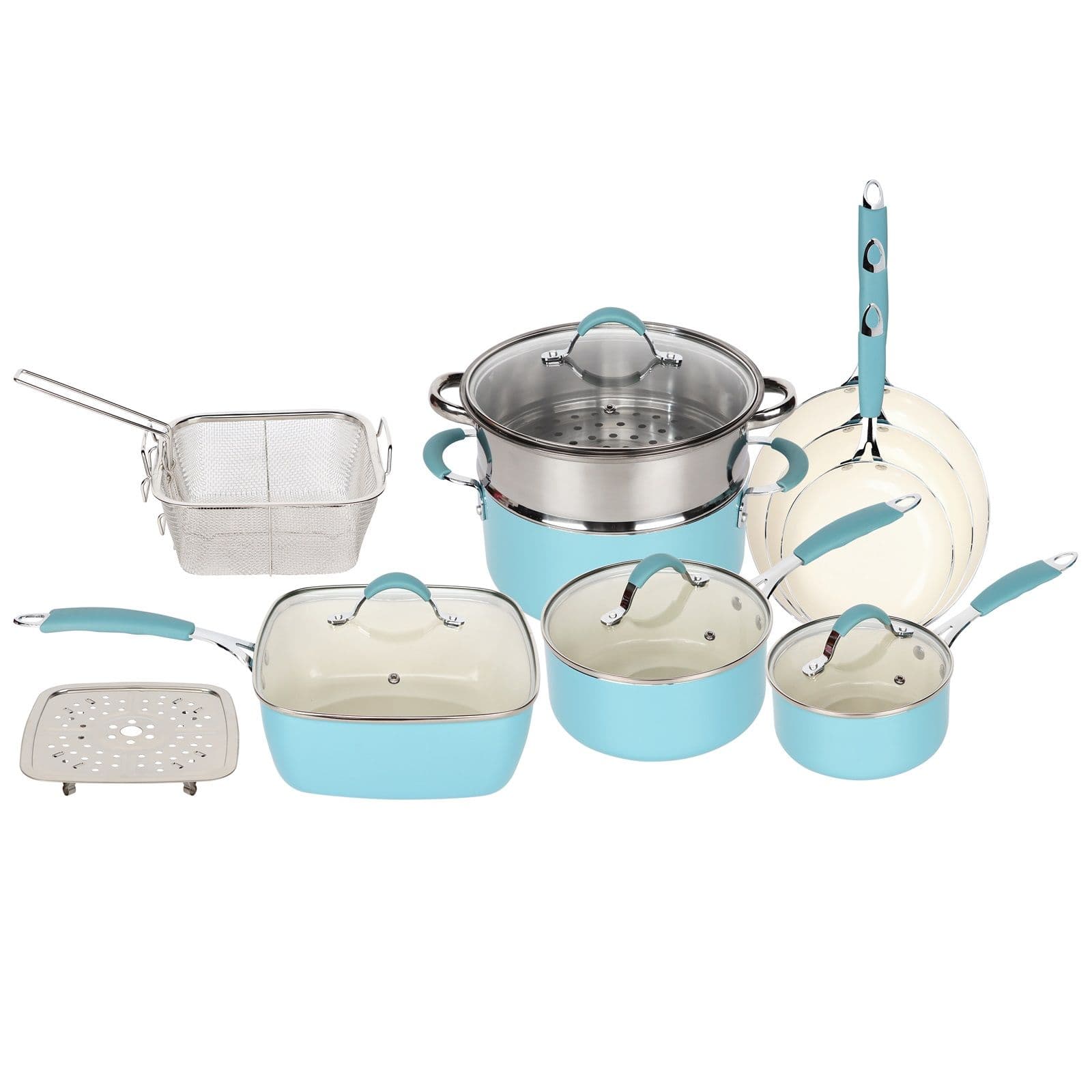 Blue Induction 14 Piece Non Stick Kitchen Cookware Set