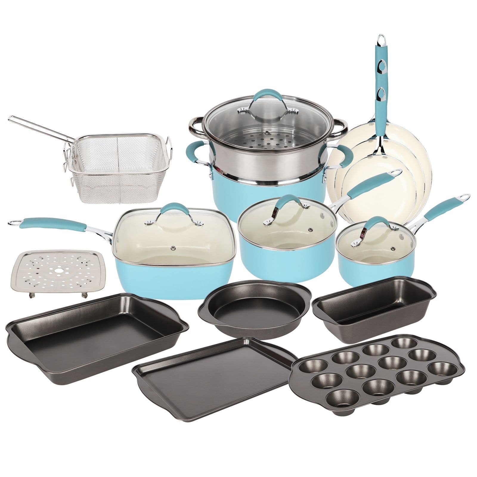 Blue Induction 19 Piece Non Stick Kitchen Cookware Bakeware Set