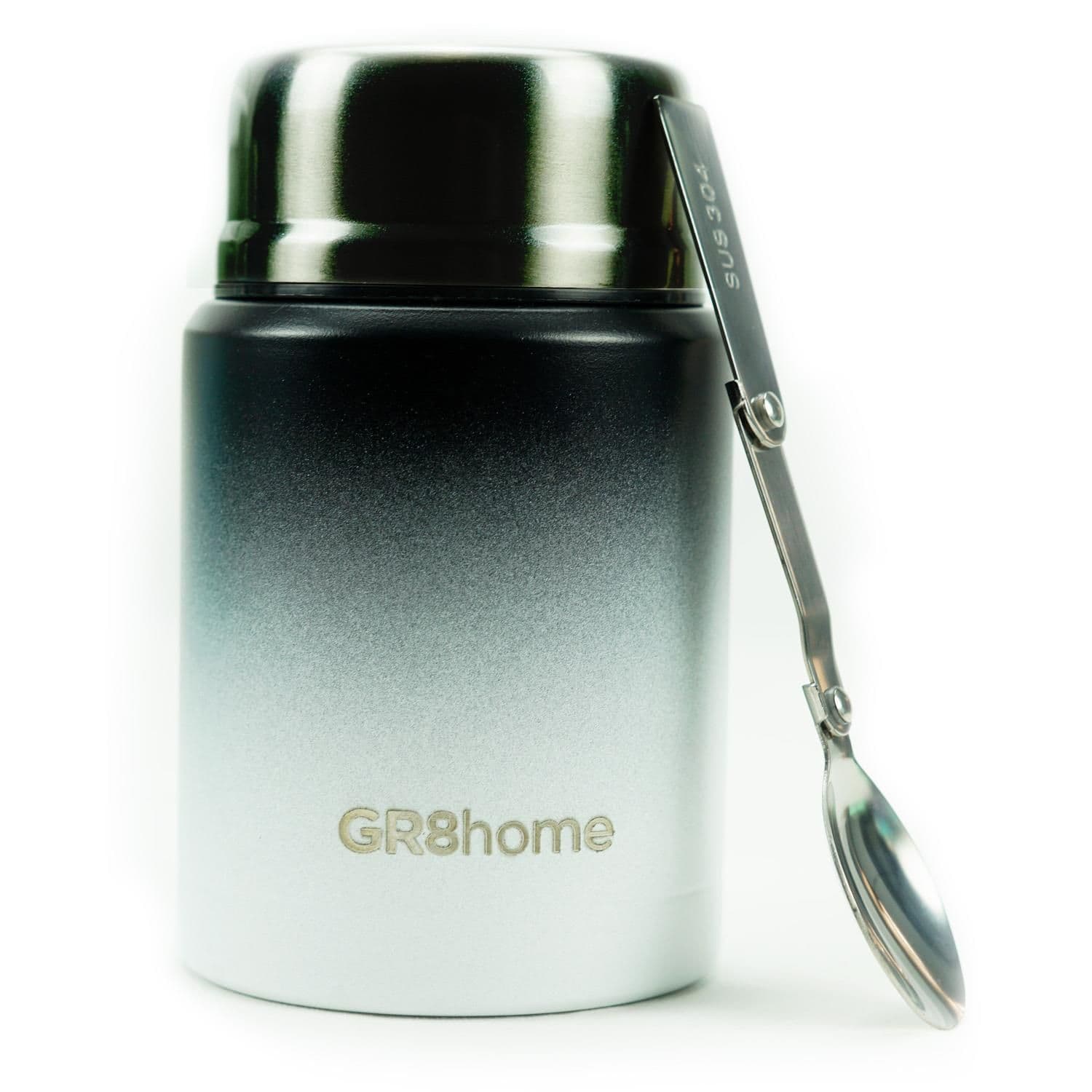 Stainless Steel Insulated Vacuum Food Flask Spoon White