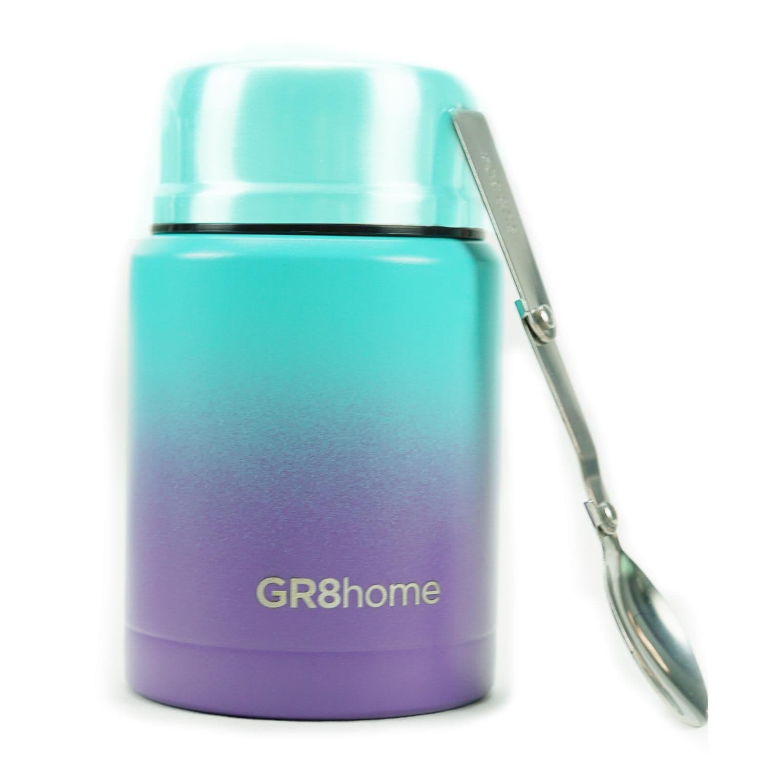 Stainless Steel Insulated Vacuum Food Flask Spoon Violet